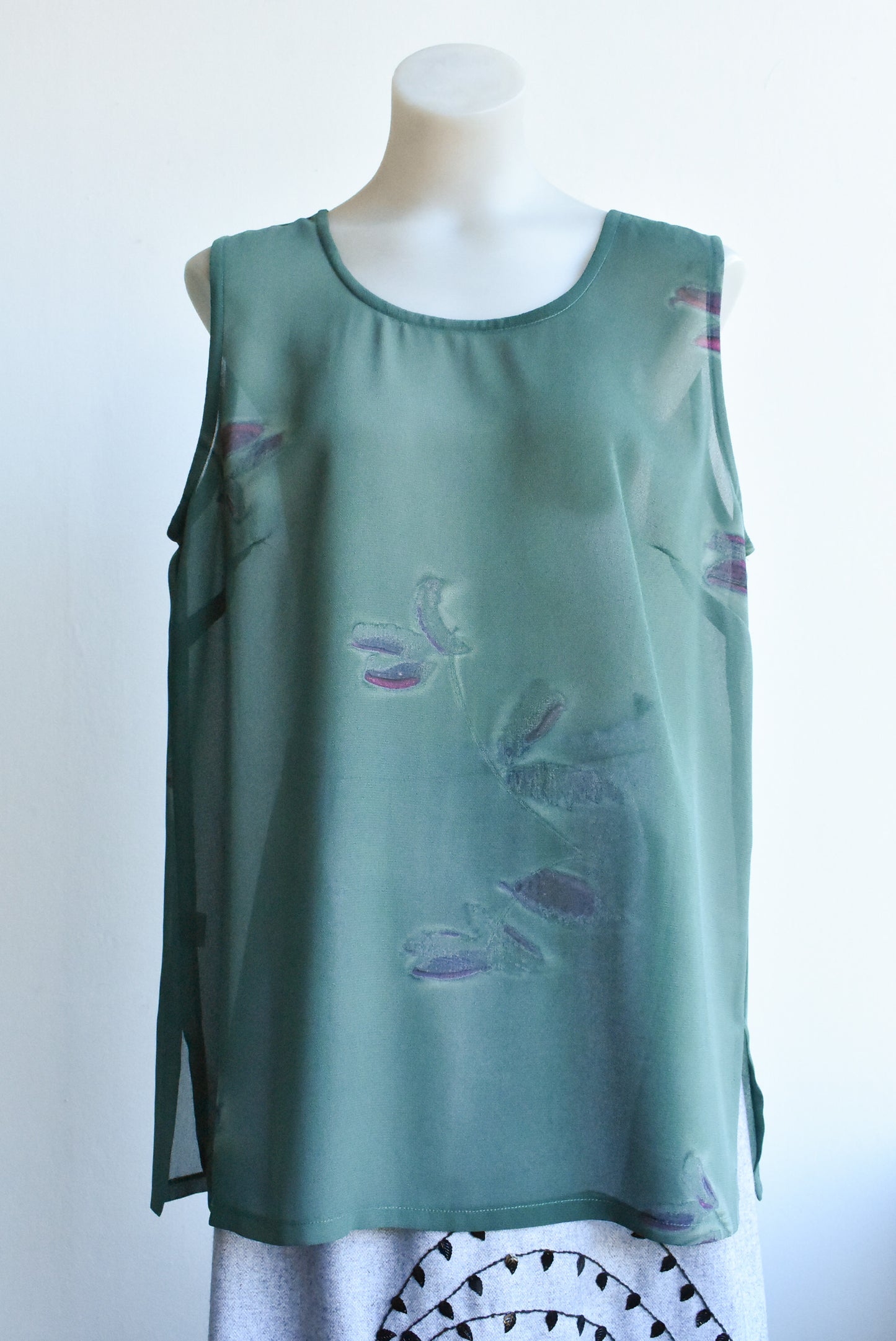 Peter Homan sheer dark green sleeveless tunic, size 16