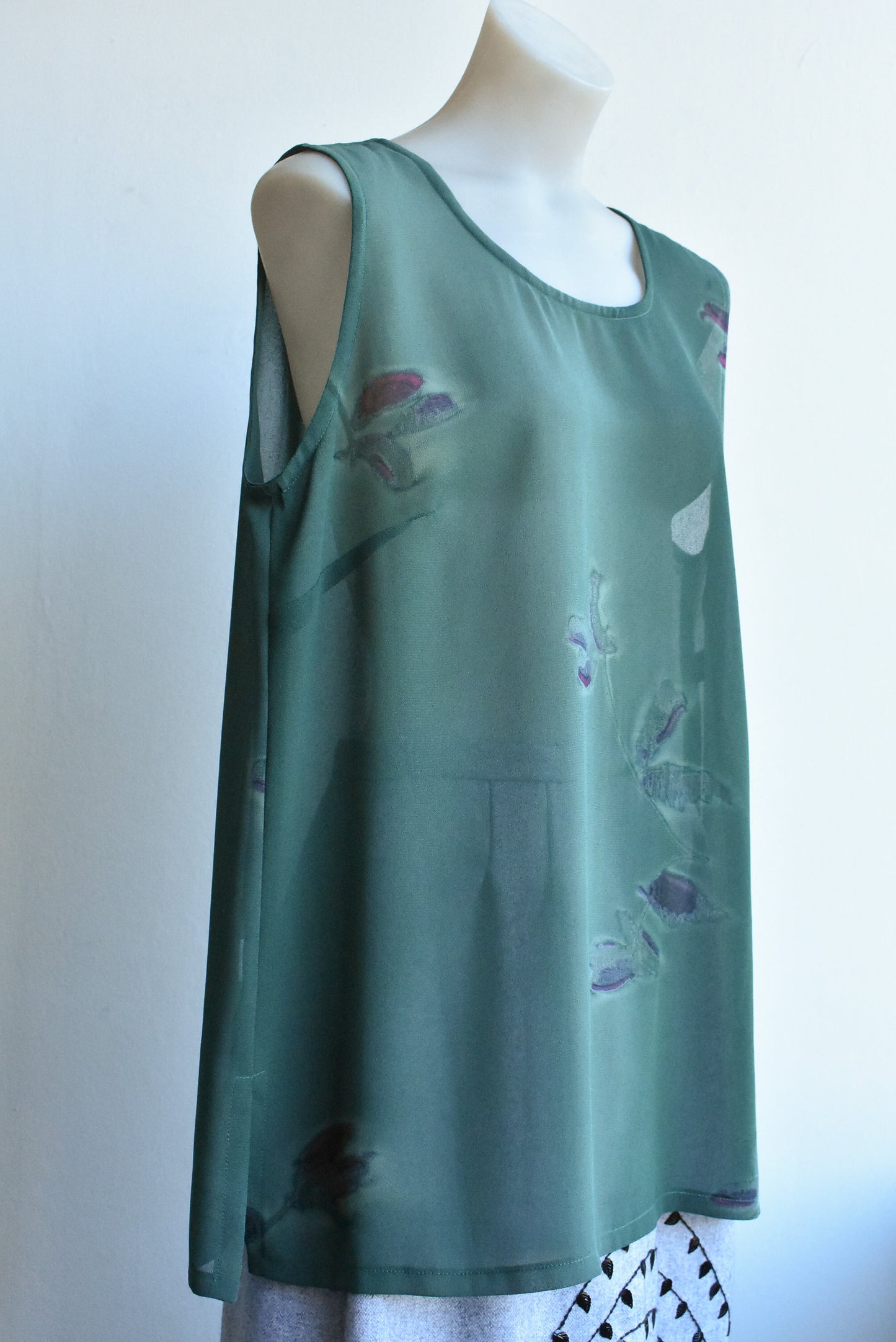 Peter Homan sheer dark green sleeveless tunic, size 16