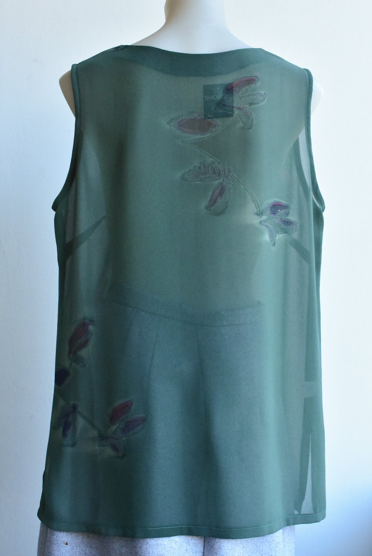 Peter Homan sheer dark green sleeveless tunic, size 16