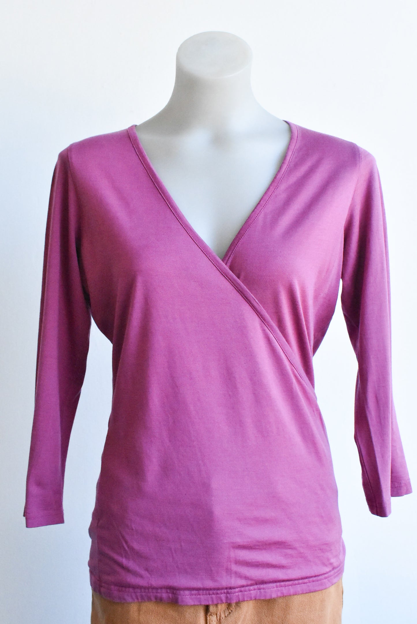 Silkbody silk blend purple wrap top, size L