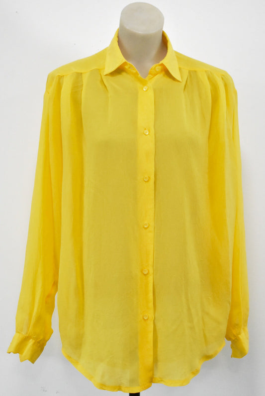 Bright yellow semi sheer blouse, L