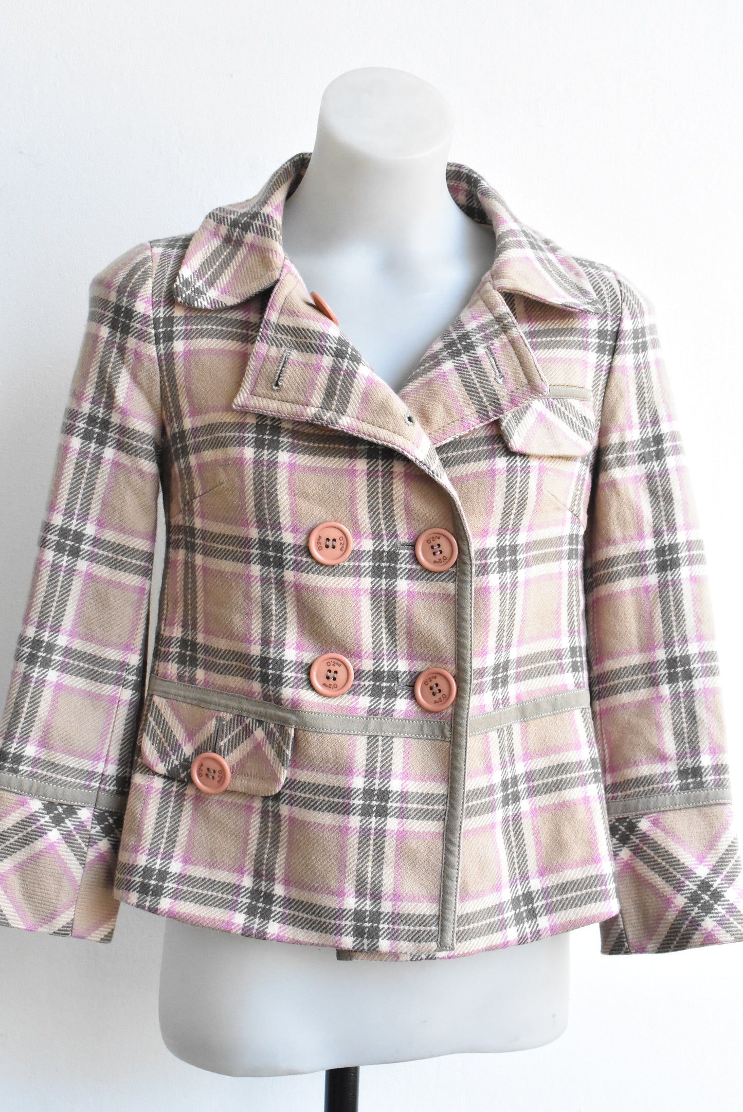 O'2nd pink and tan plaid coat, XXS