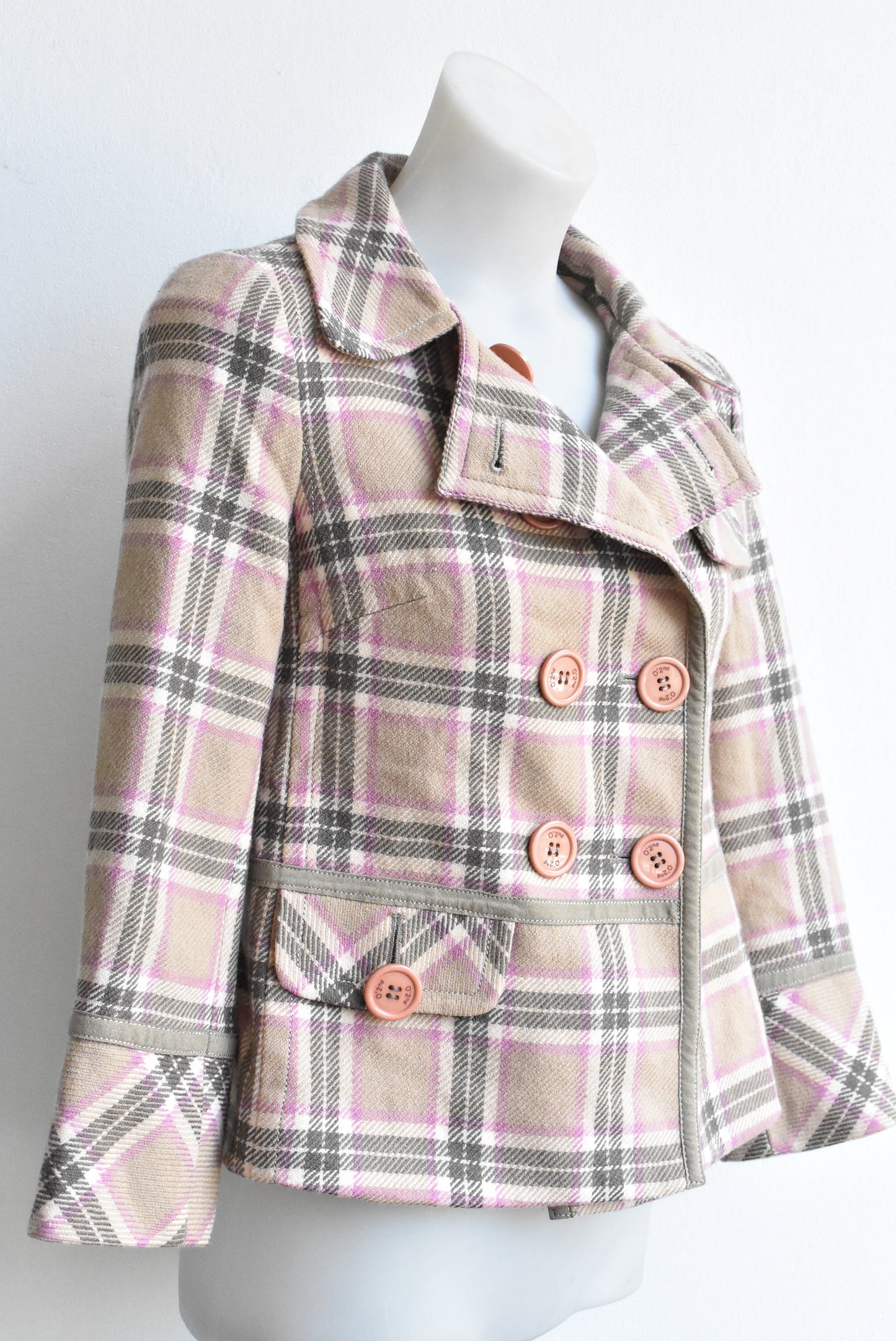 O'2nd pink and tan plaid coat, XXS