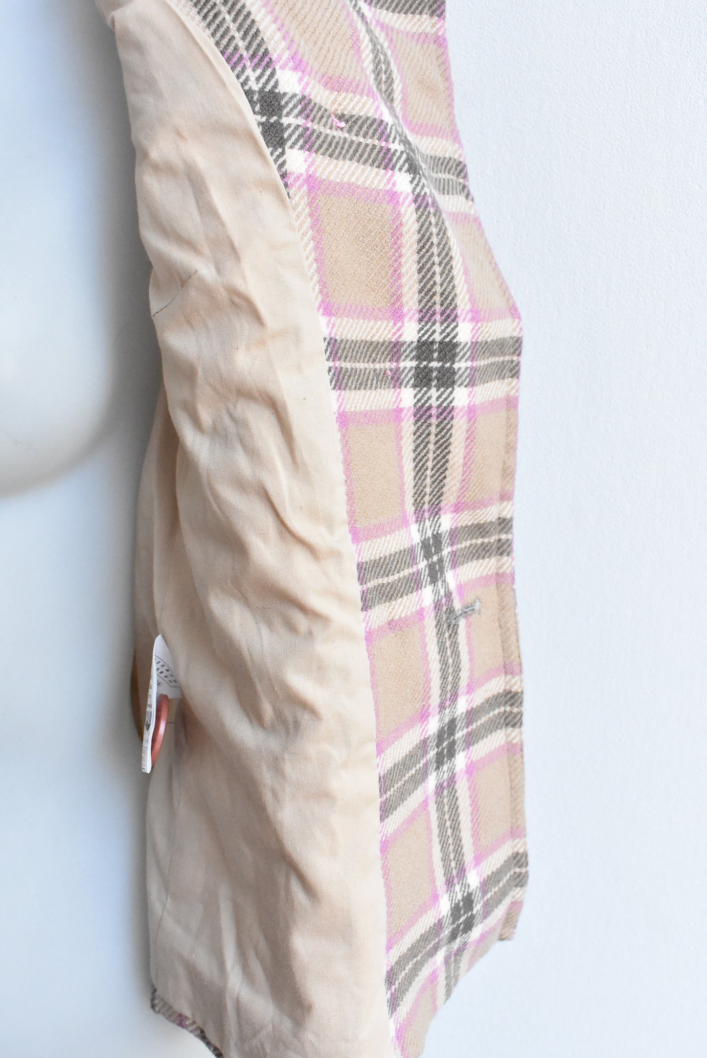 O'2nd pink and tan plaid coat, XXS