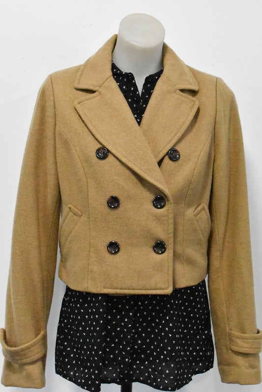 Cropped double breasted wool blend coat, S