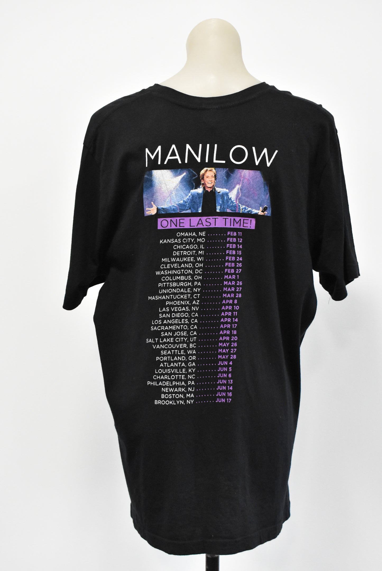 Barry Manilow 'One Last Time' tour tee shirt, XL
