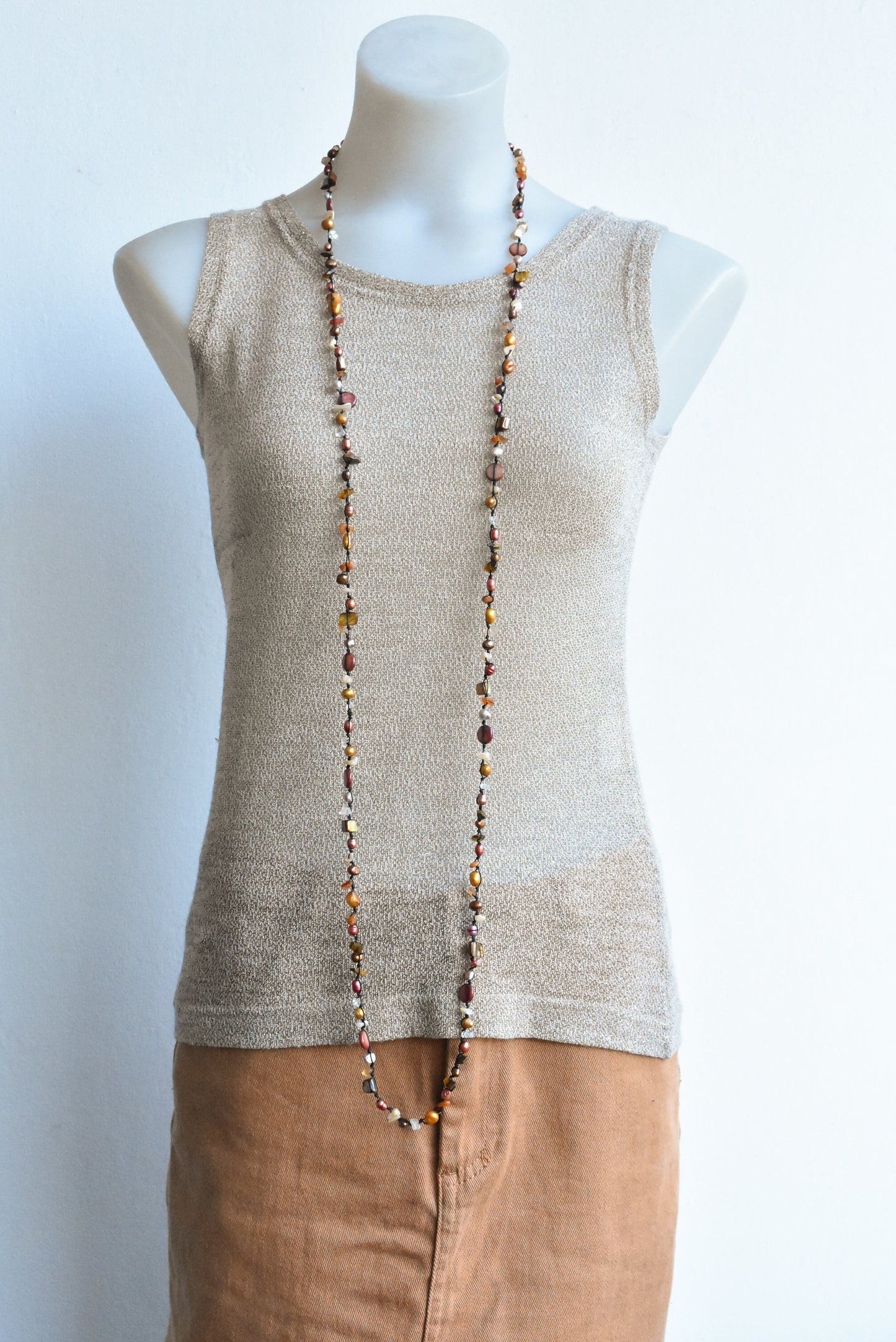 Long, semi-precious stone necklace