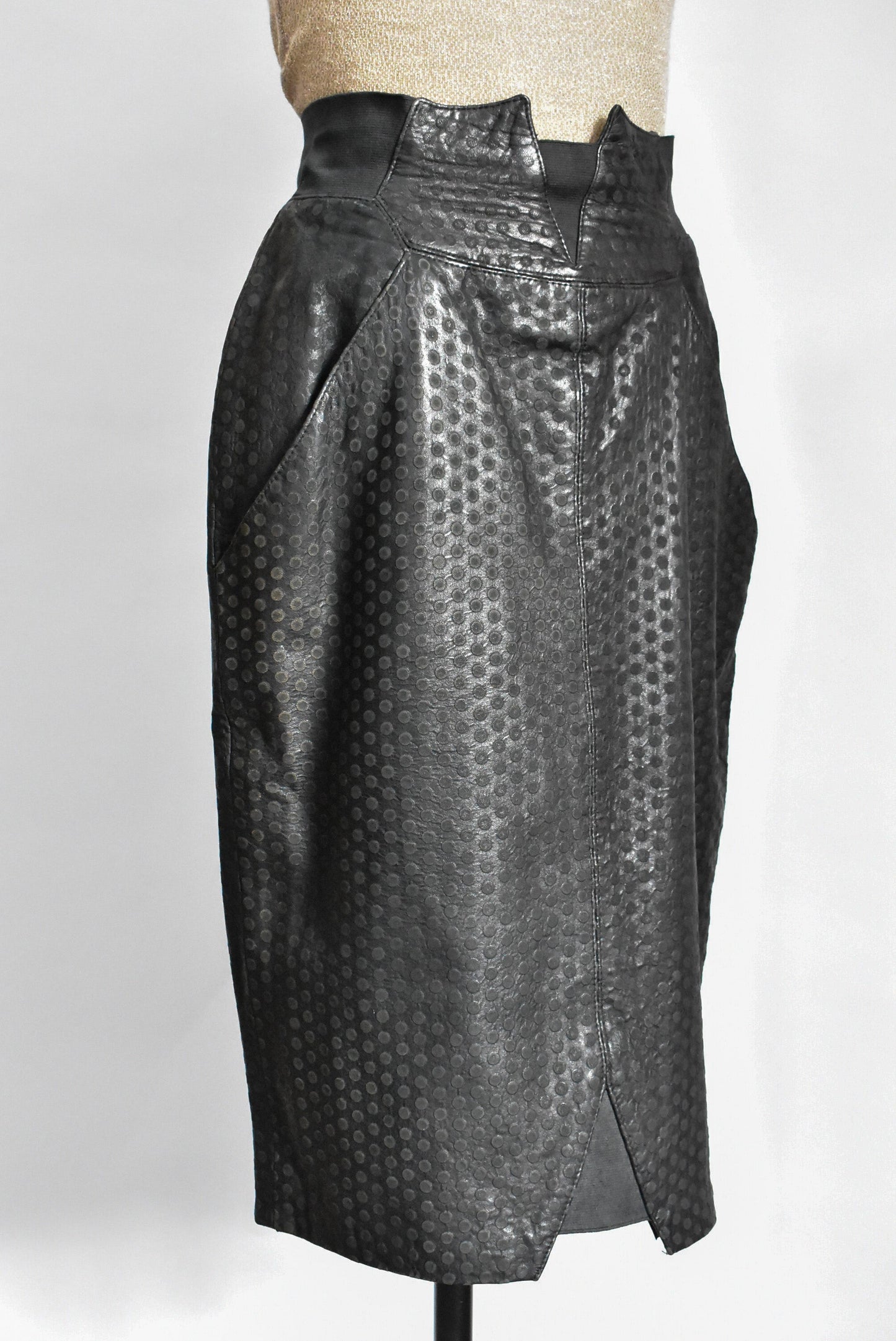 Brigid Brock vintage imported French embossed leather skirt, S