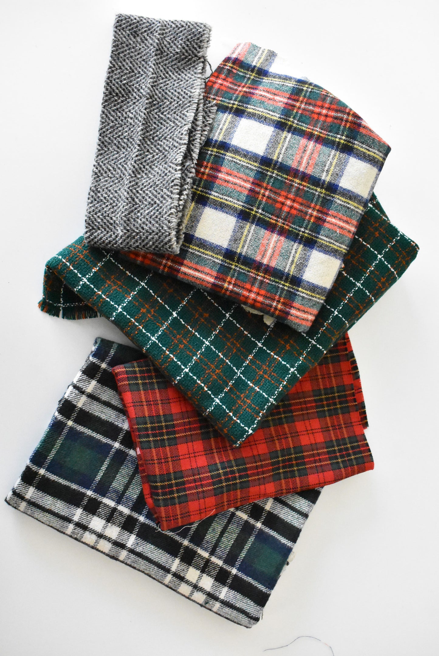 Plaid wool fabric pieces