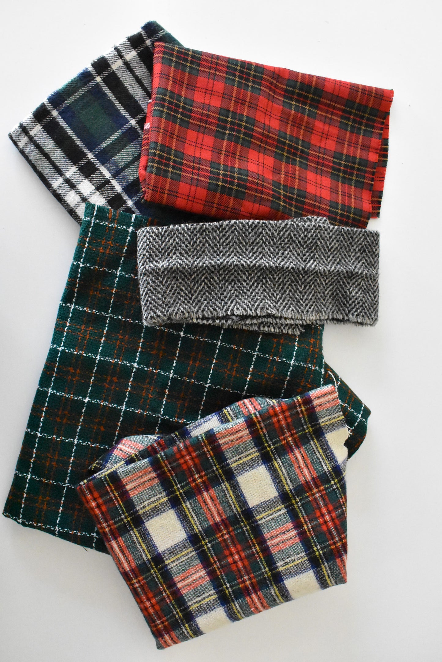 Plaid wool fabric pieces