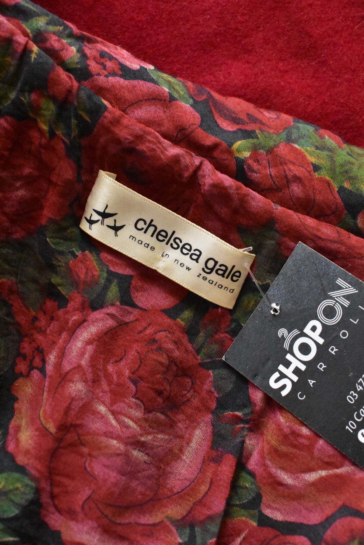 Chelsea Gale, ruby red and floral poncho, OSFM
