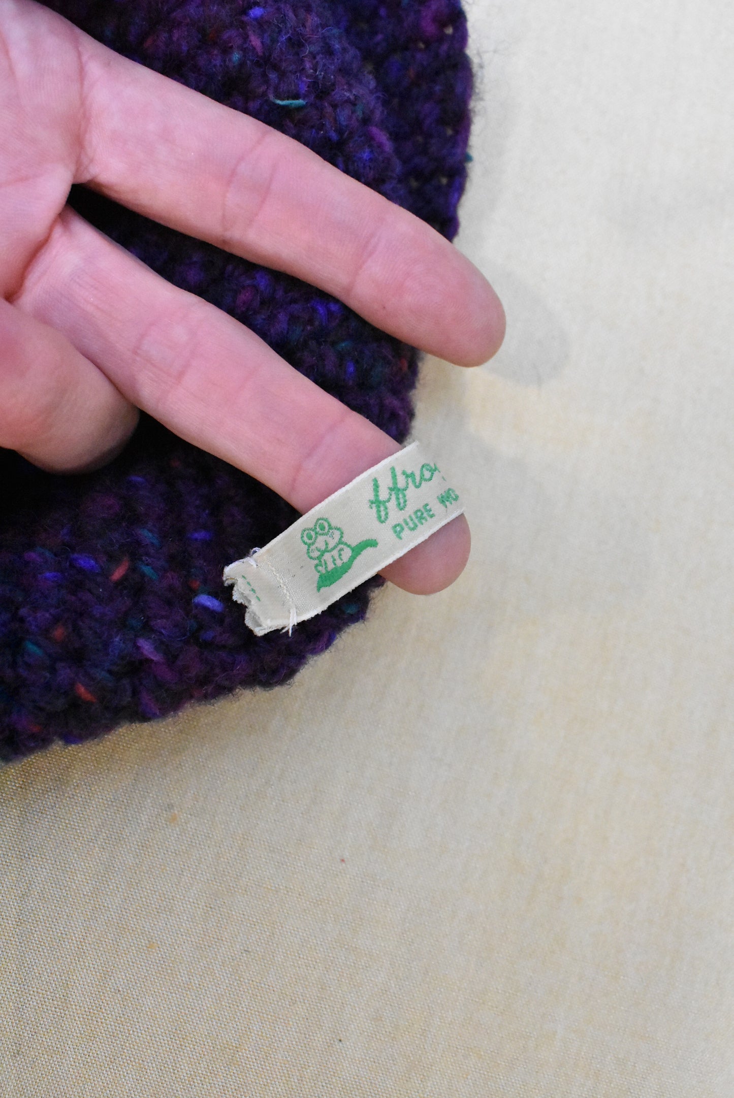 FFrog Creathions purple wool crochet beanie