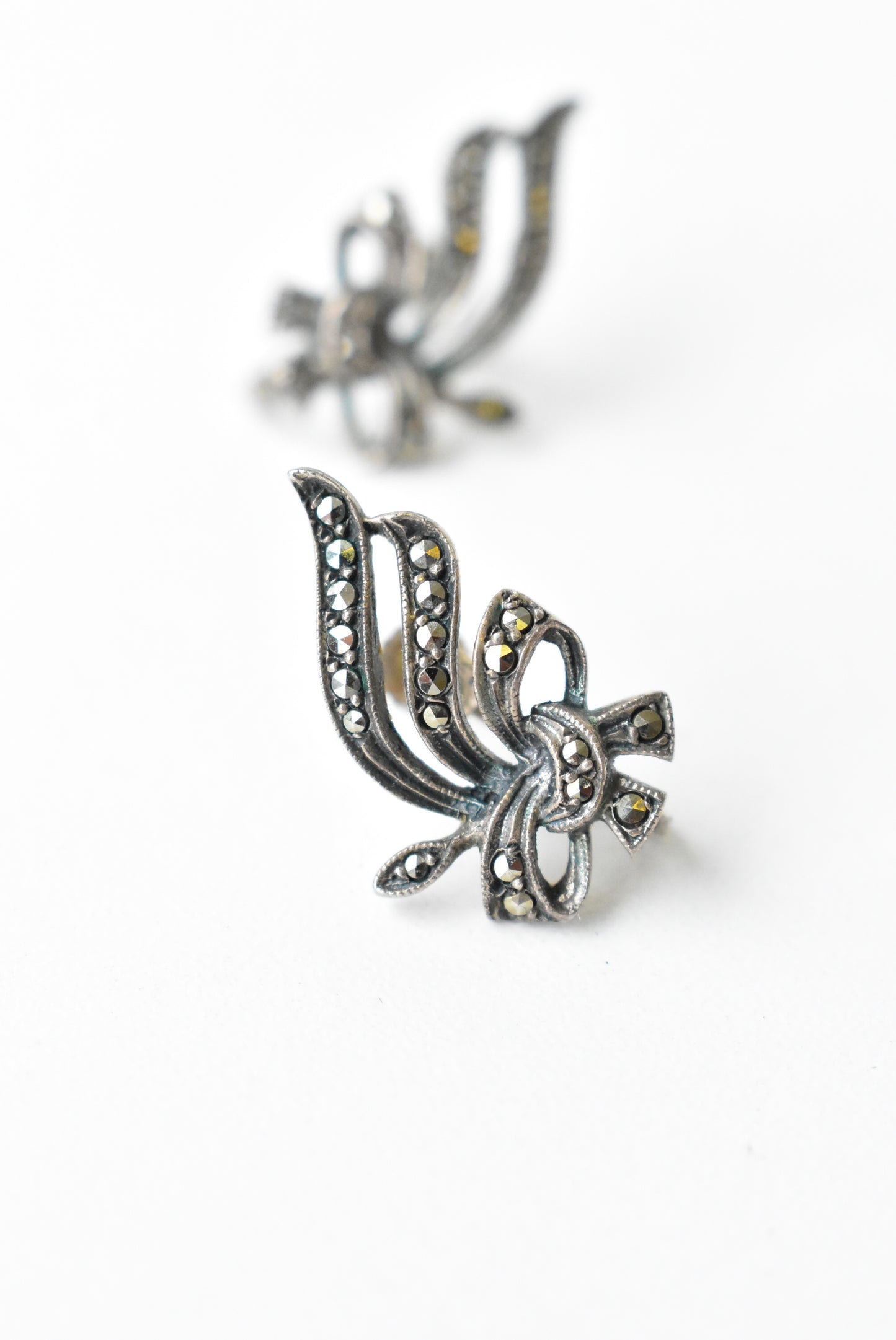 Silver clip-on marcasite earrings made in Germany