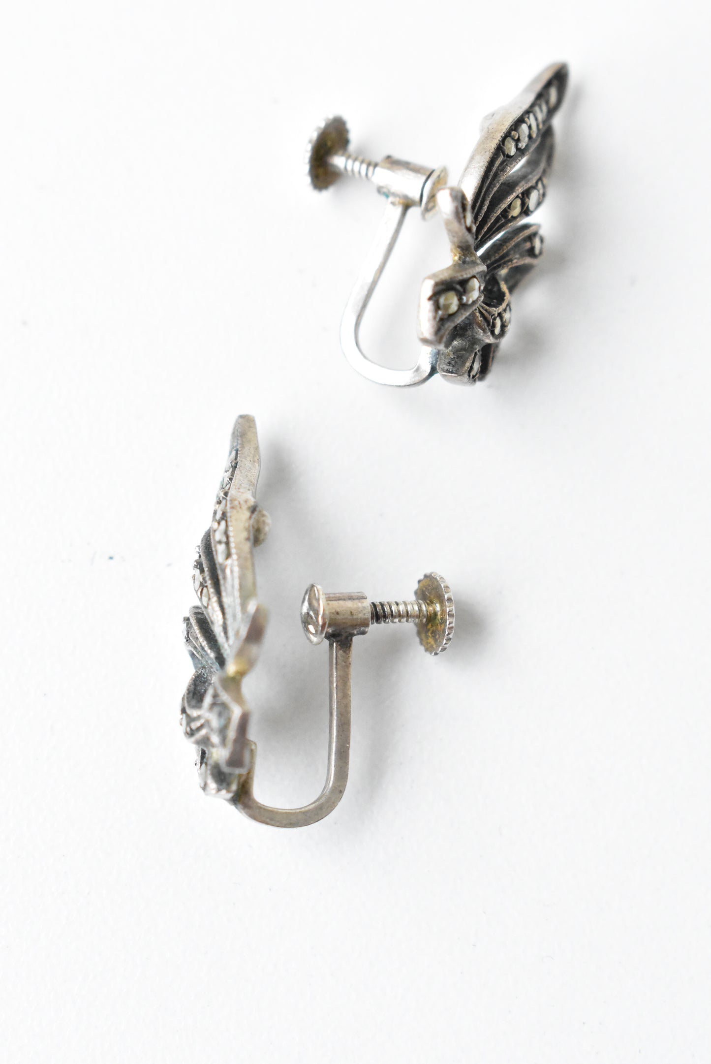 Silver clip-on marcasite earrings made in Germany