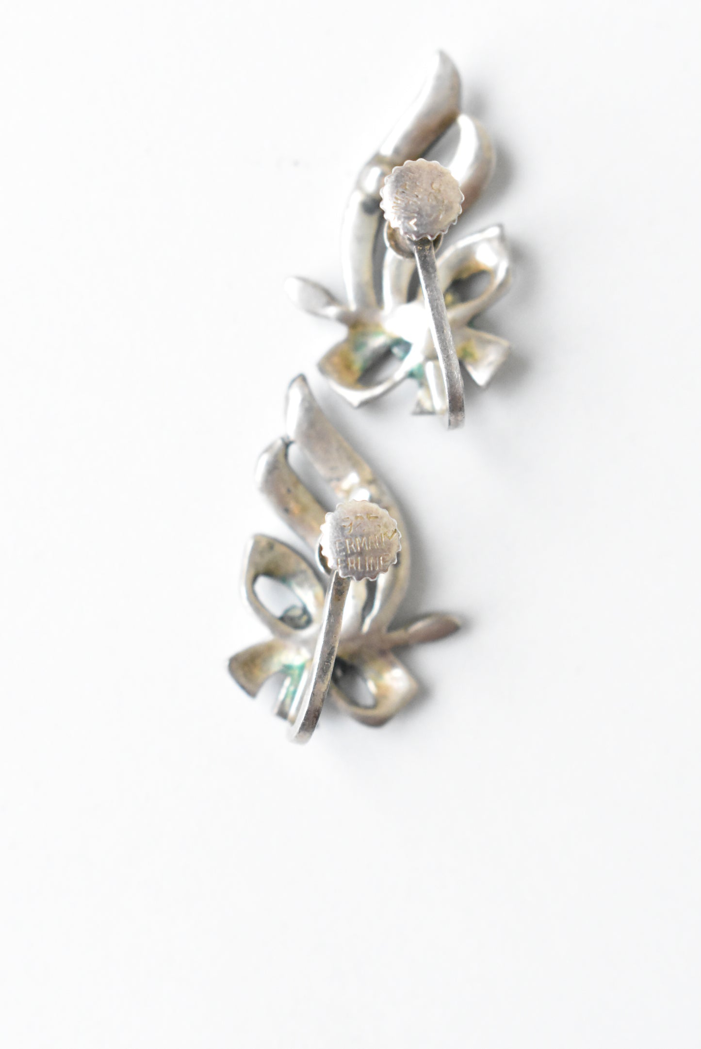 Silver clip-on marcasite earrings made in Germany
