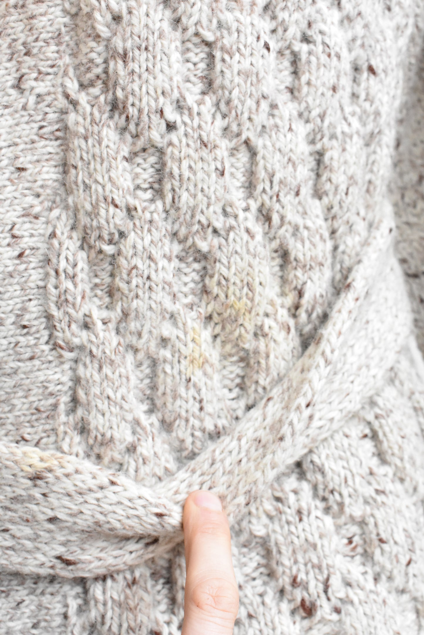 Handcrafted wool cableknit cardigan with belt, S/M