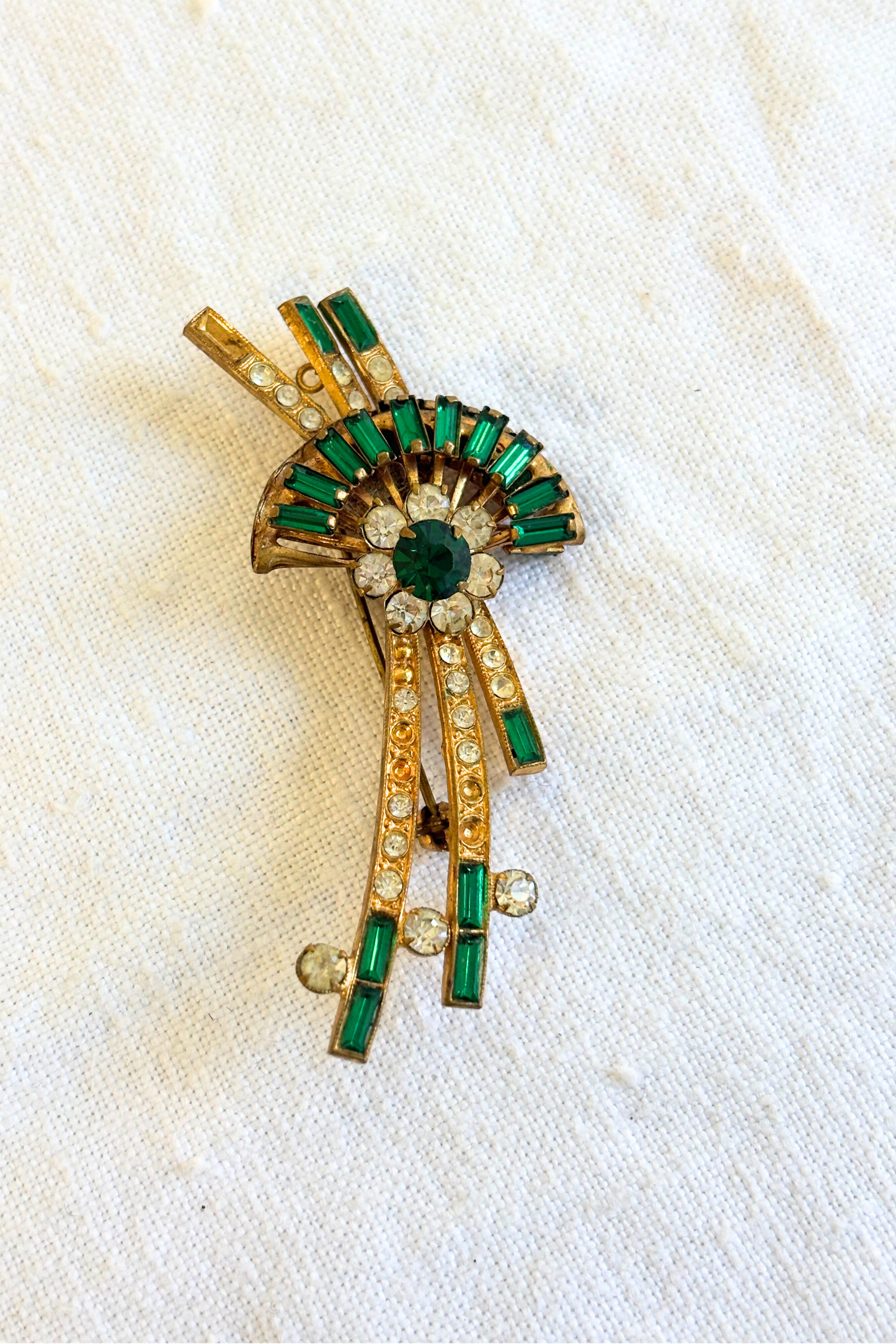 Vintage faux emerald brooch