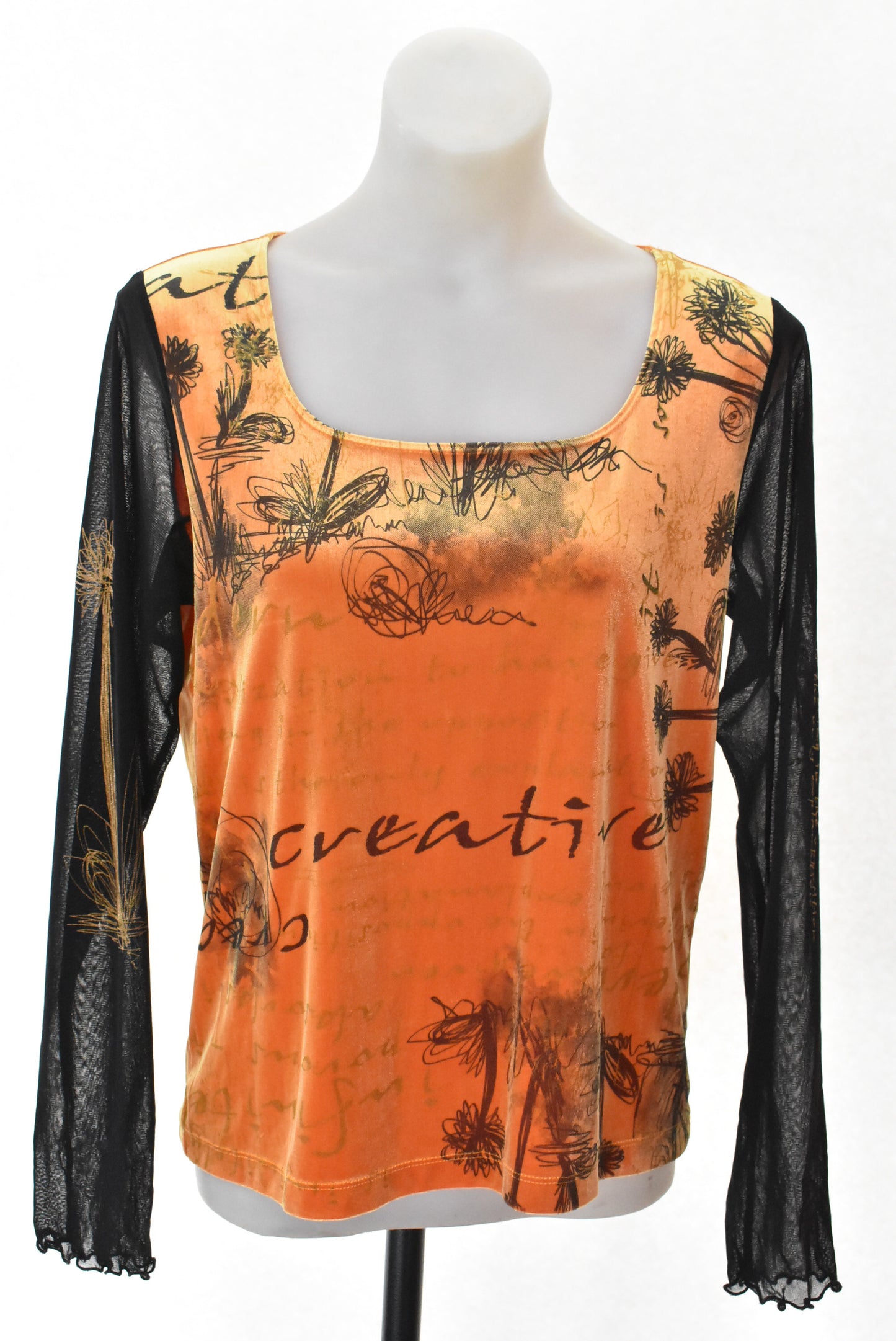 Vamp orange velvet top, 16 (retro)