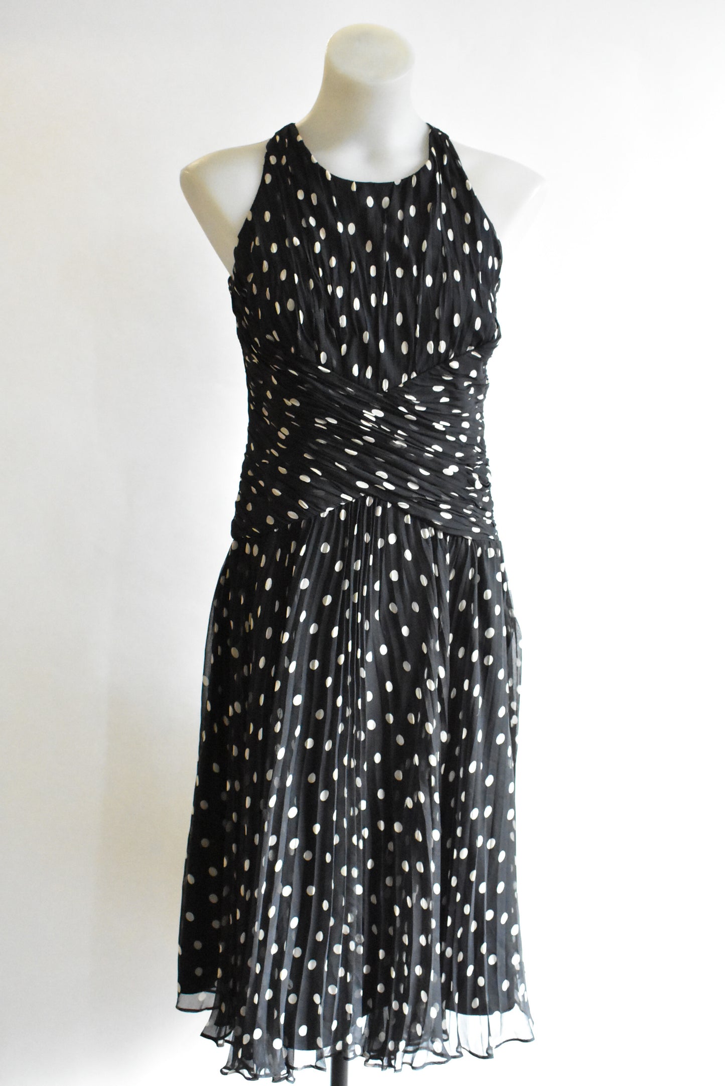 Parisian Princess, stunning 100% silk polka dot dress, 8