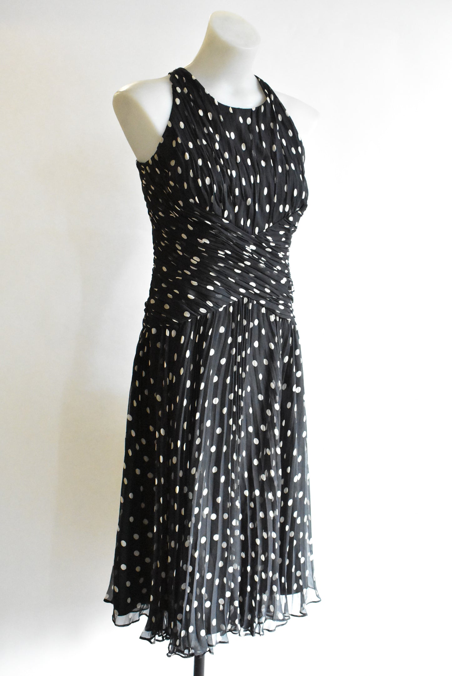 Parisian Princess, stunning 100% silk polka dot dress, 8
