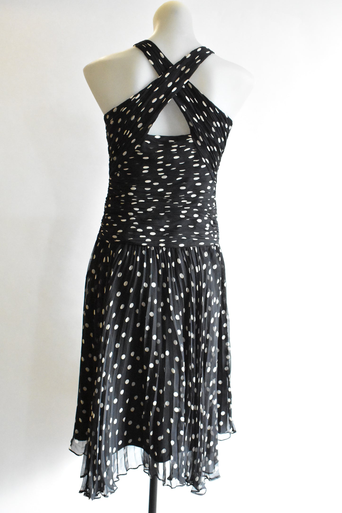 Parisian Princess, stunning 100% silk polka dot dress, 8