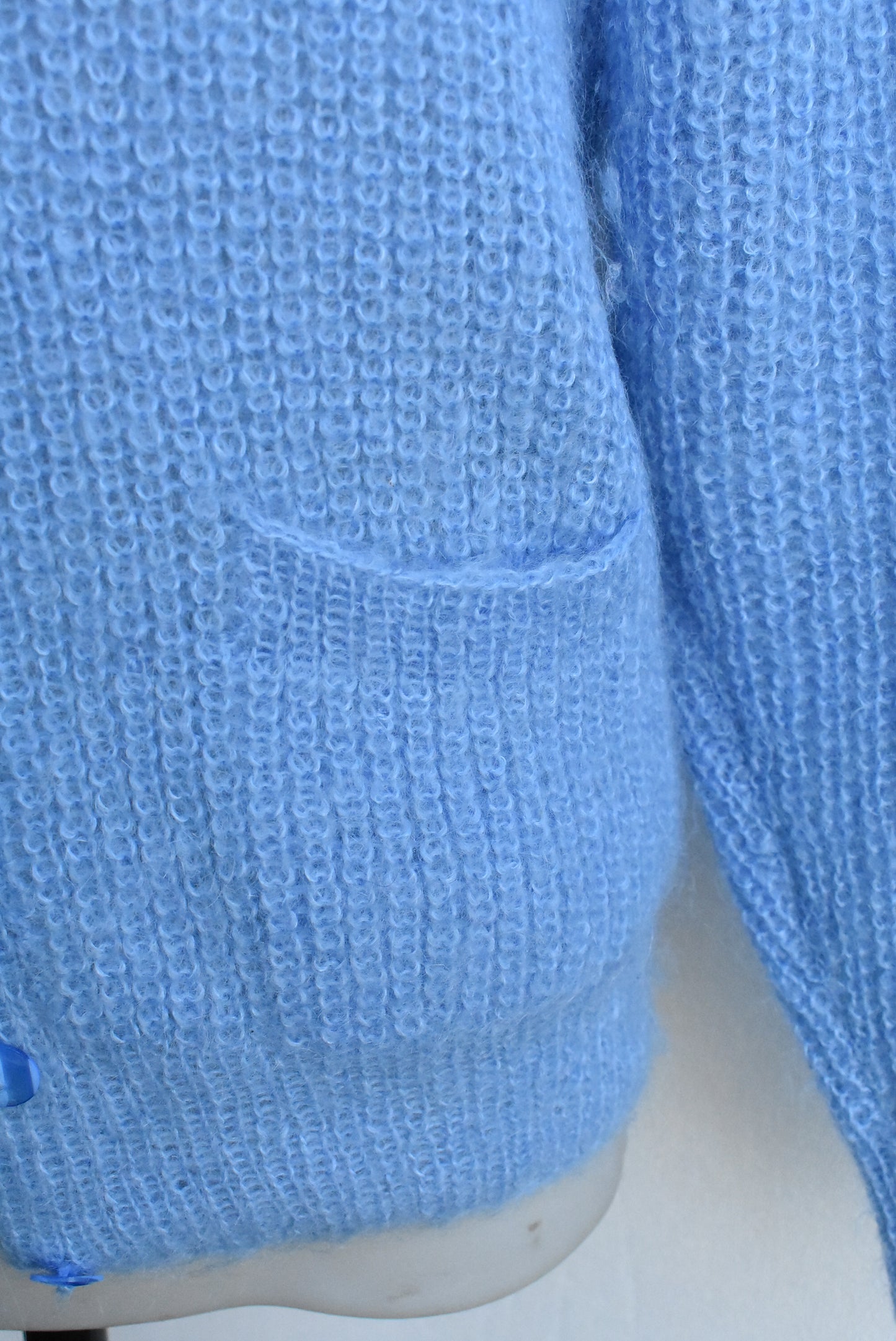 Blue knit cardigan, two pockets, S/M