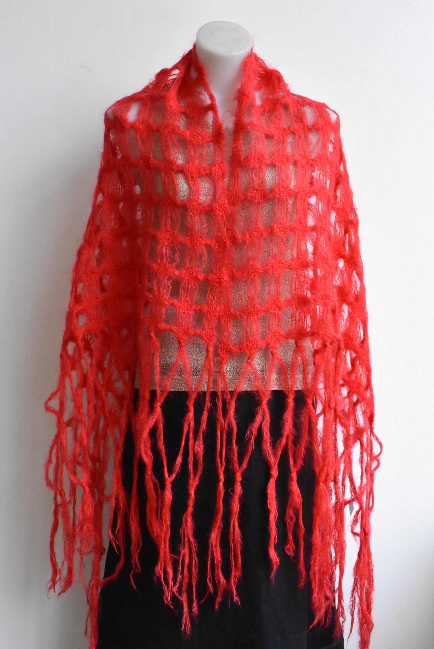 Red net knit scarf