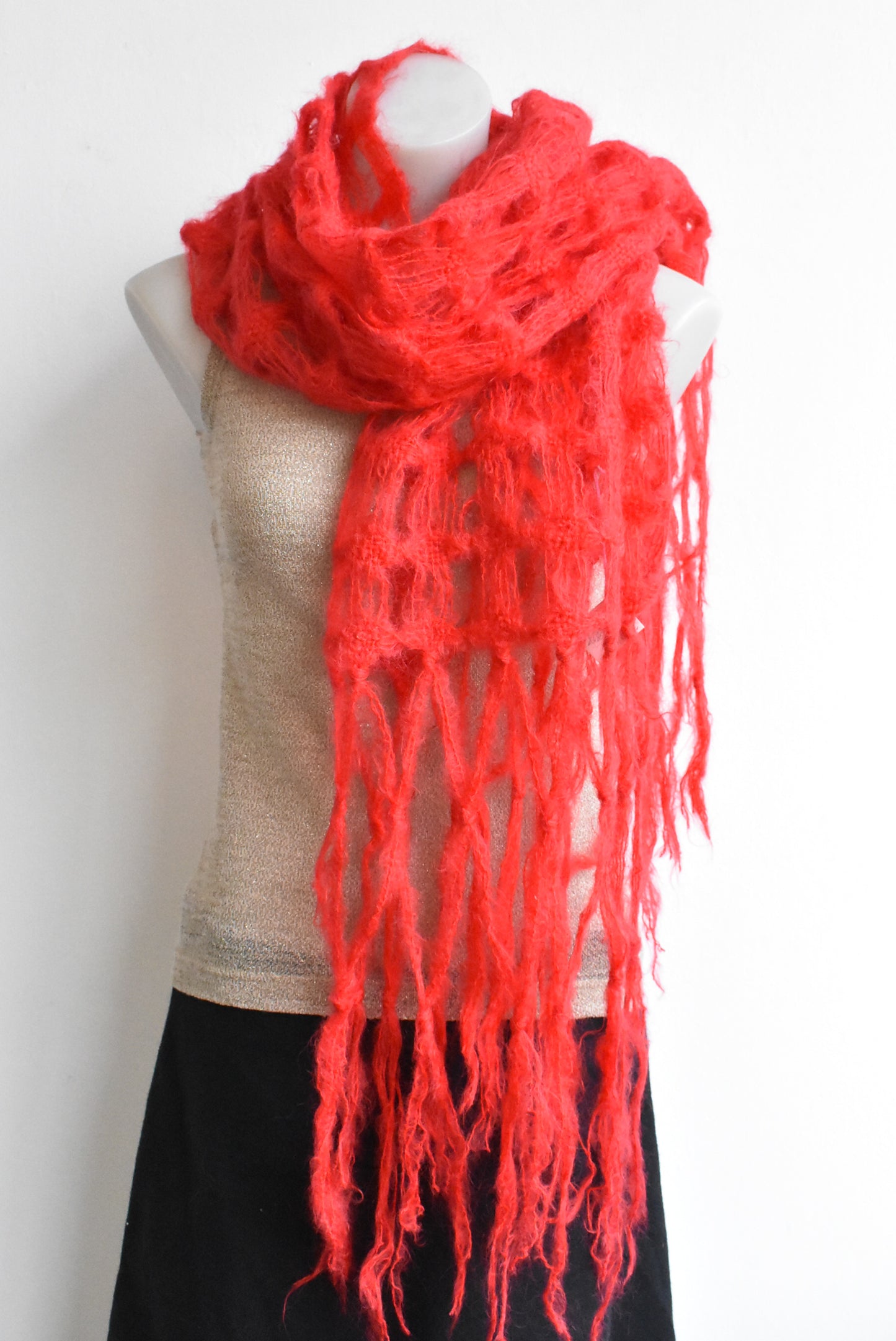 Red net knit scarf