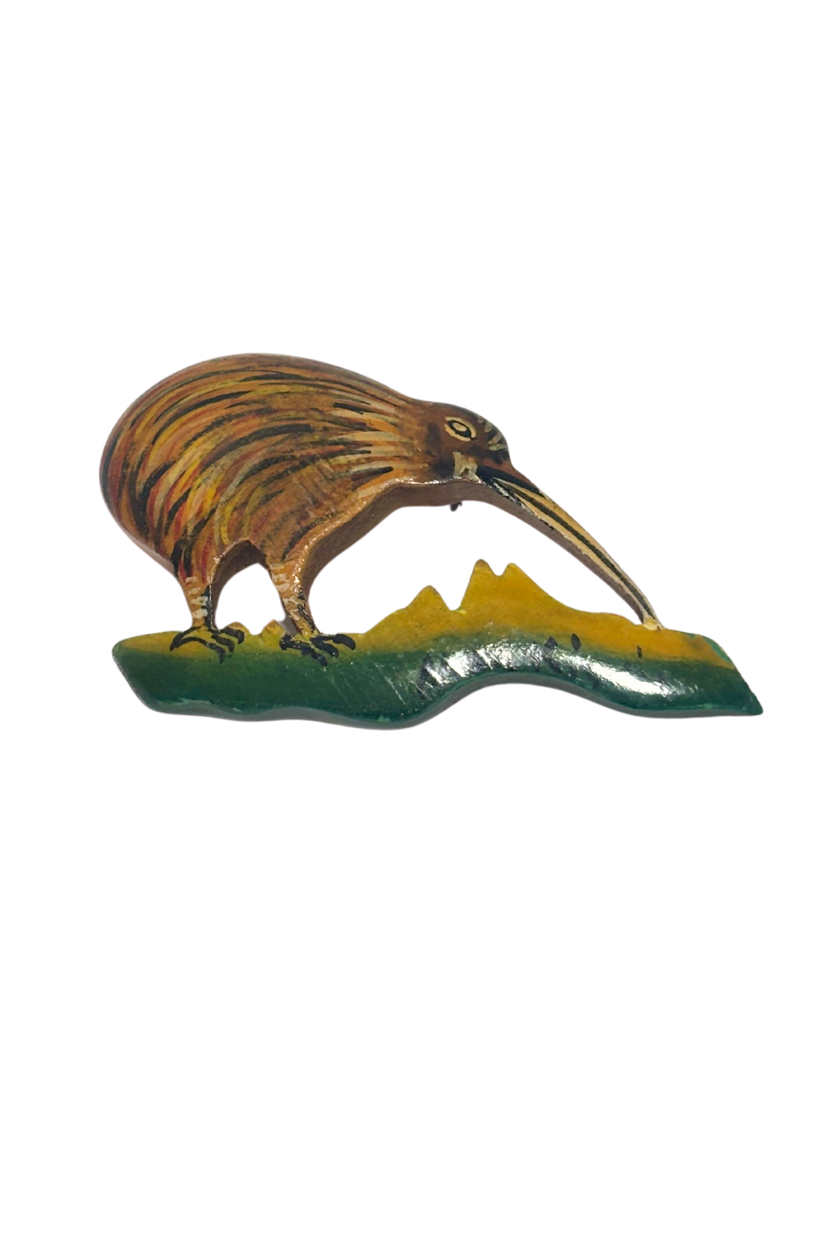 Vintage wooden kiwi brooch