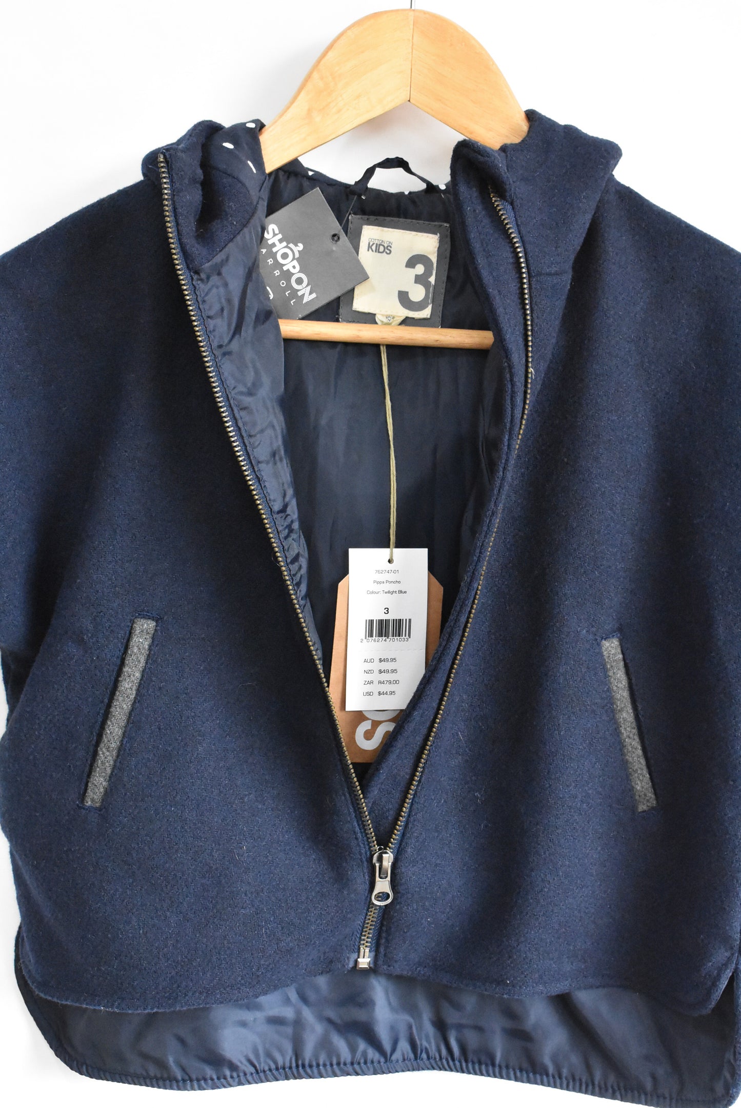 Cotton on kids NEW navy blue poncho style jacket, 3yr