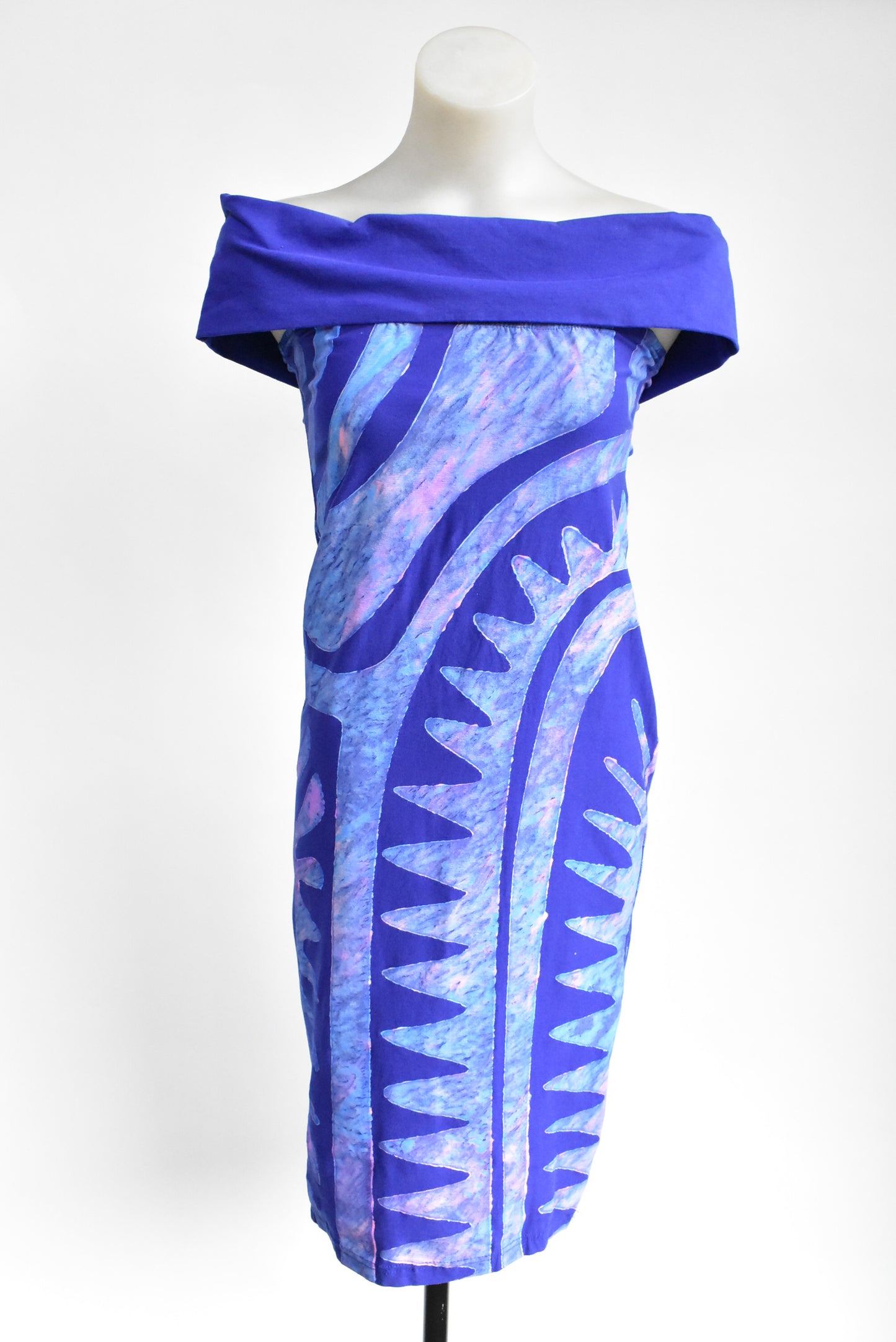 Pacific Islands Art batik print off the shoulder dress, S