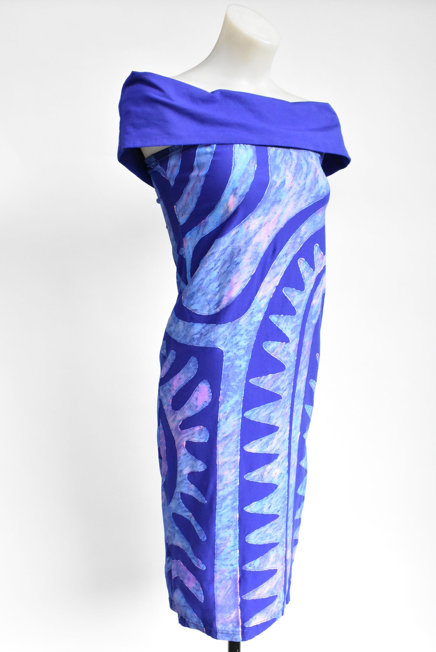 Pacific Islands Art batik print off the shoulder dress, S