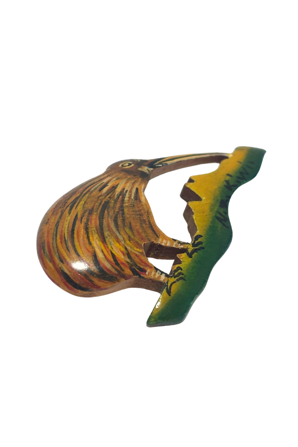 Vintage wooden kiwi brooch