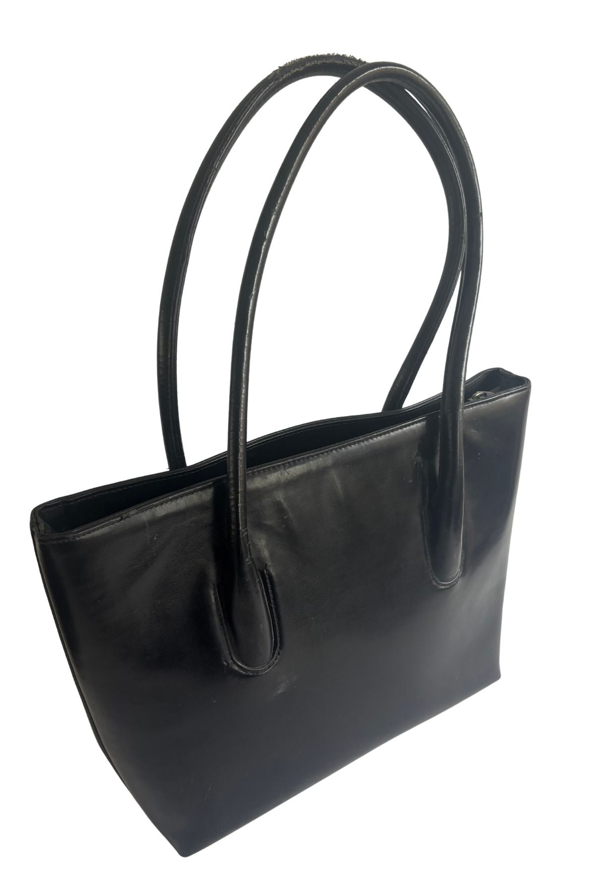 Sachi large black vinyl leather handbag