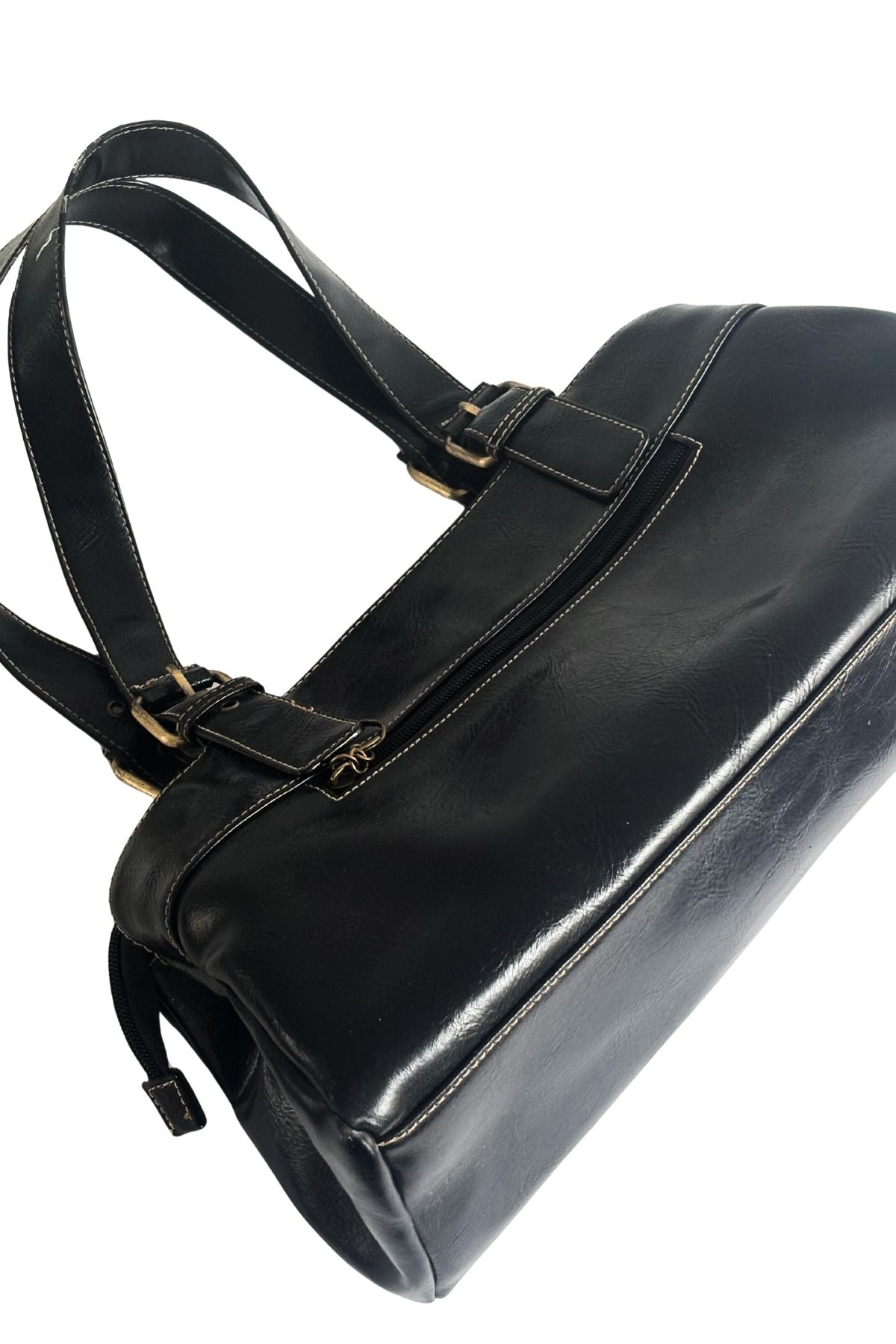 Y2K vibe black vinyl leather handbag