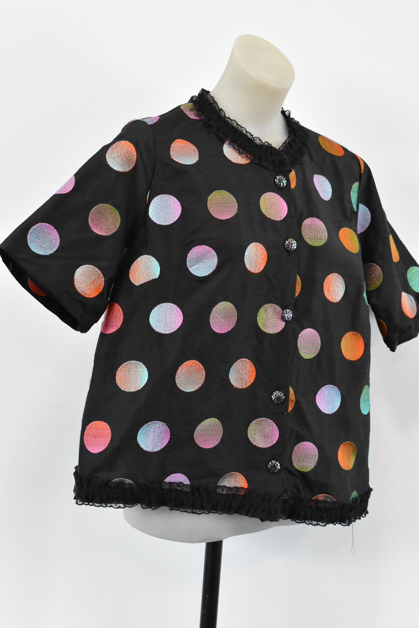 Handmade polka dot button up, M/L