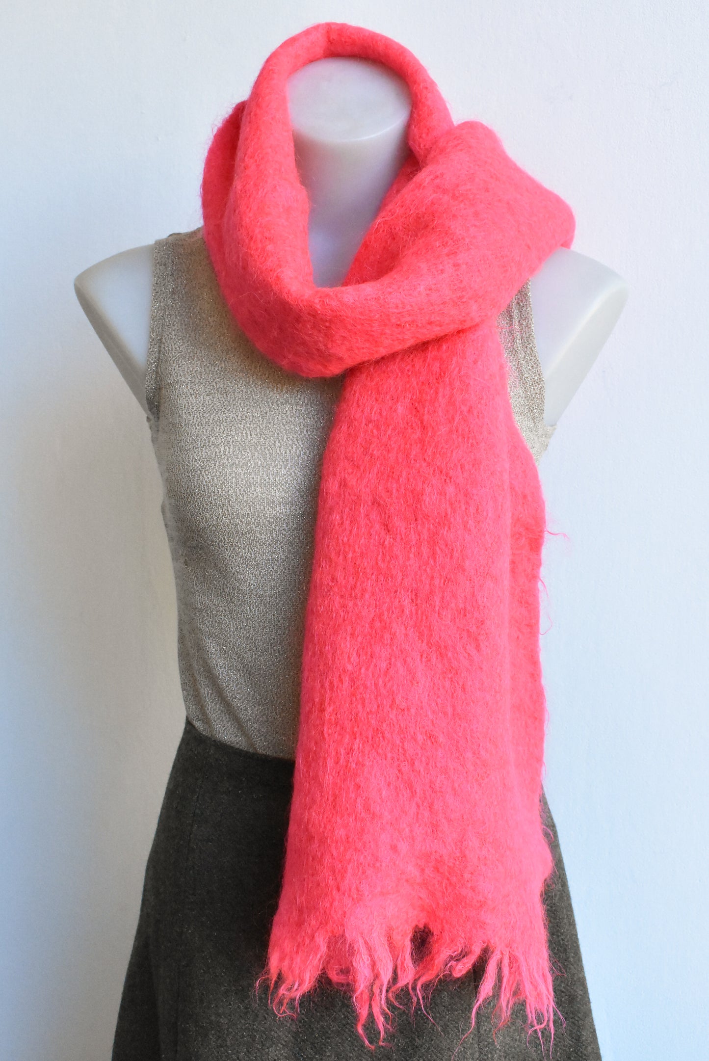 All Mohair Pile coral pink scarf