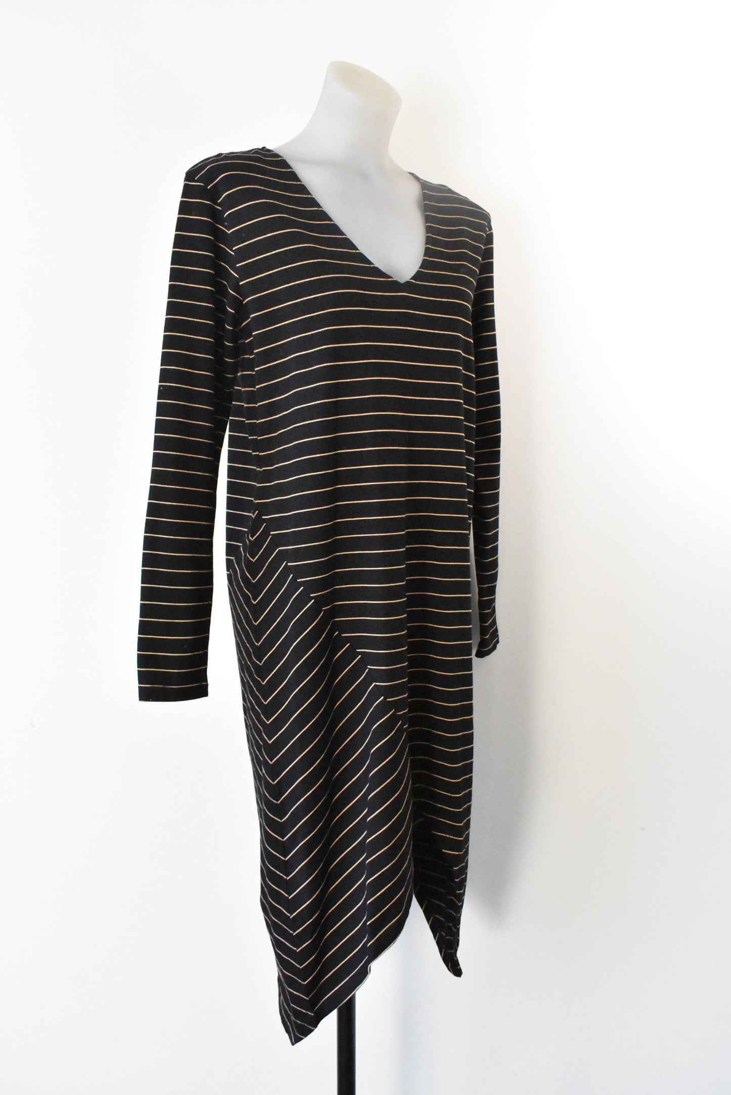 Moochi black & tan 100% cotton asymmetric dress, size S