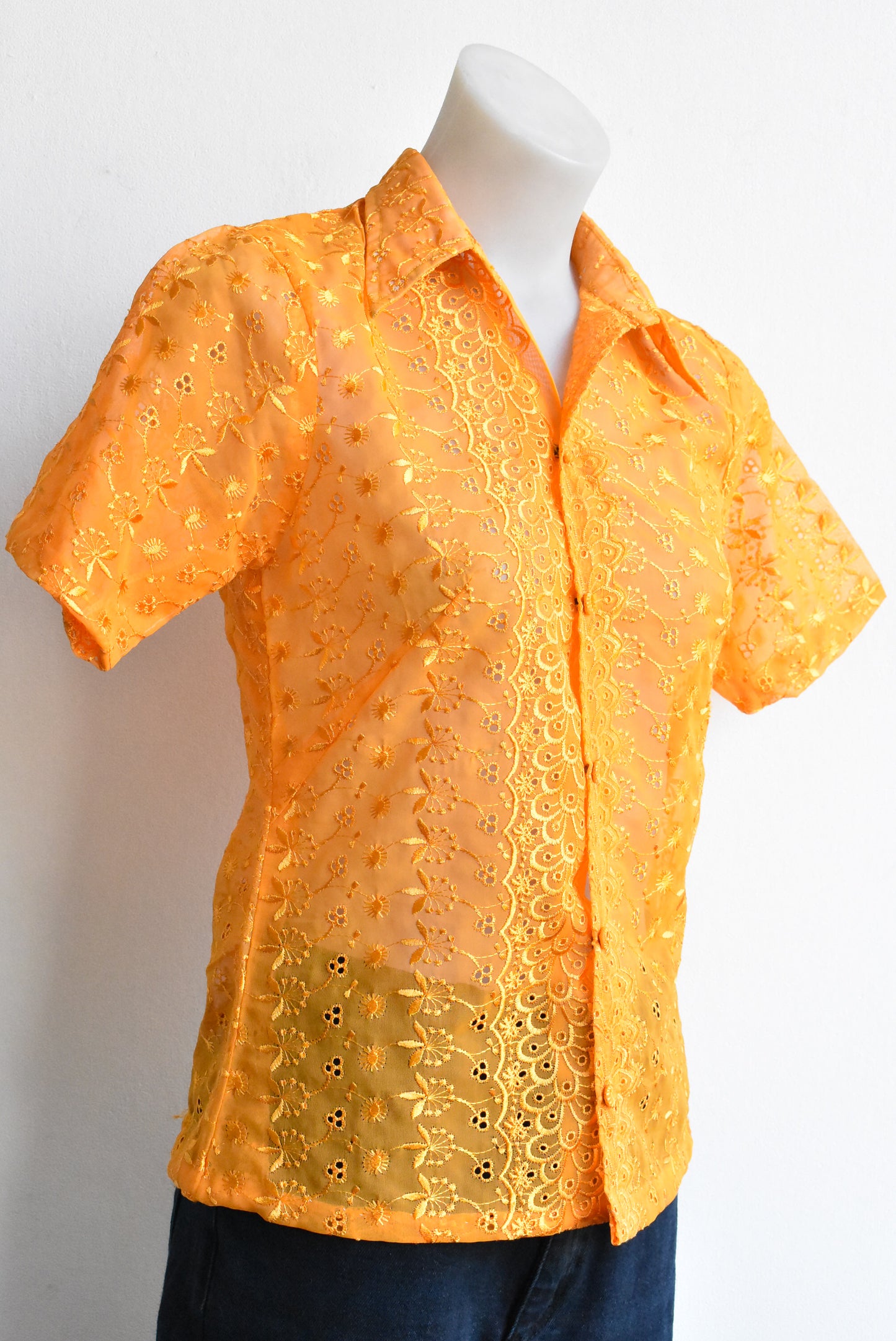 Handmade orange button-up shirt, XS