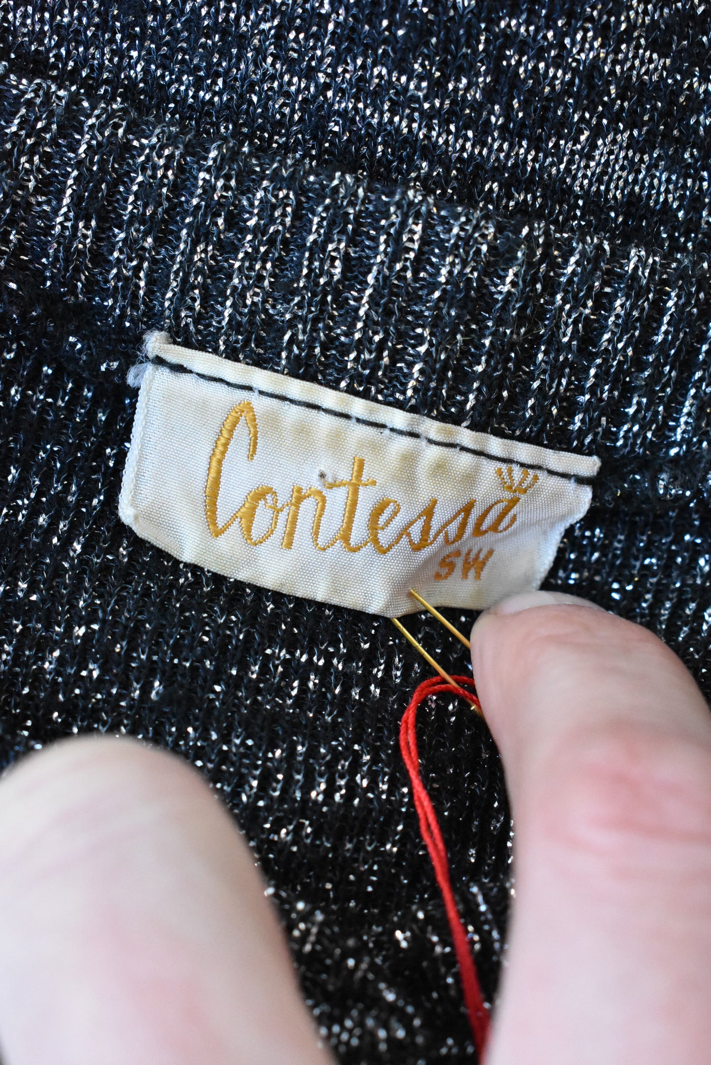 Contessa retro black shiny embroidery cardigan, size SW