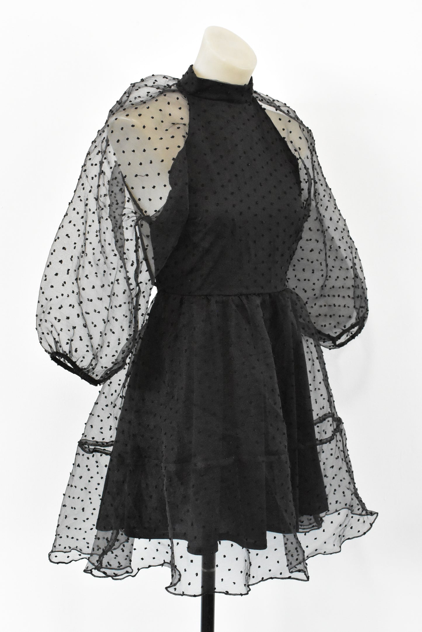 ASOS Design sheer black puff sleeve dress, size 12