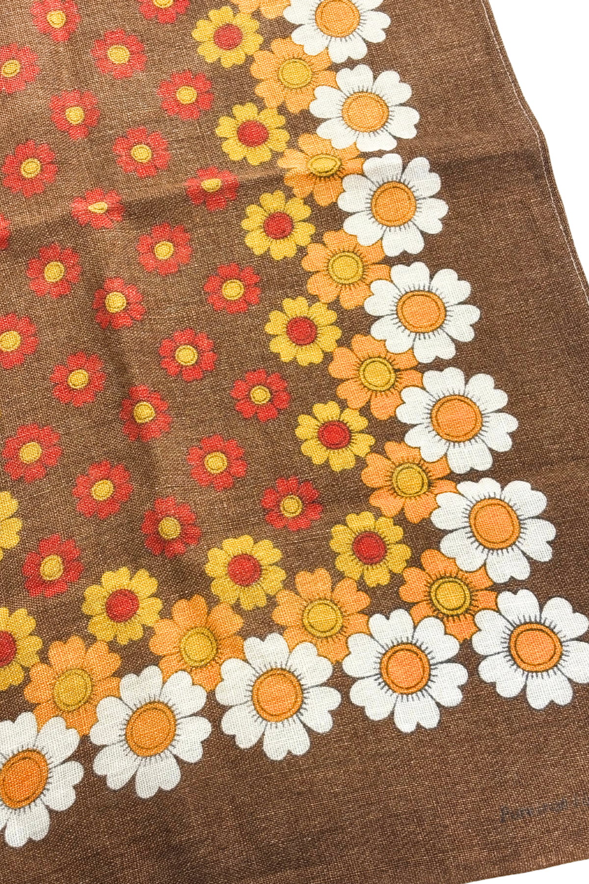 Brown vintage flowers tea towel