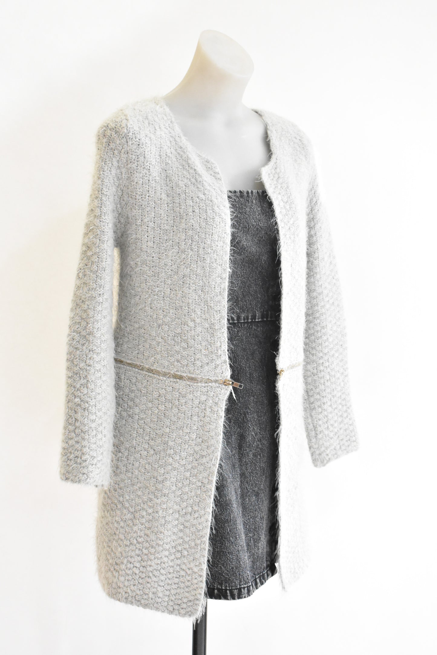 Jubylee fluffy coat with unique zip design, size M