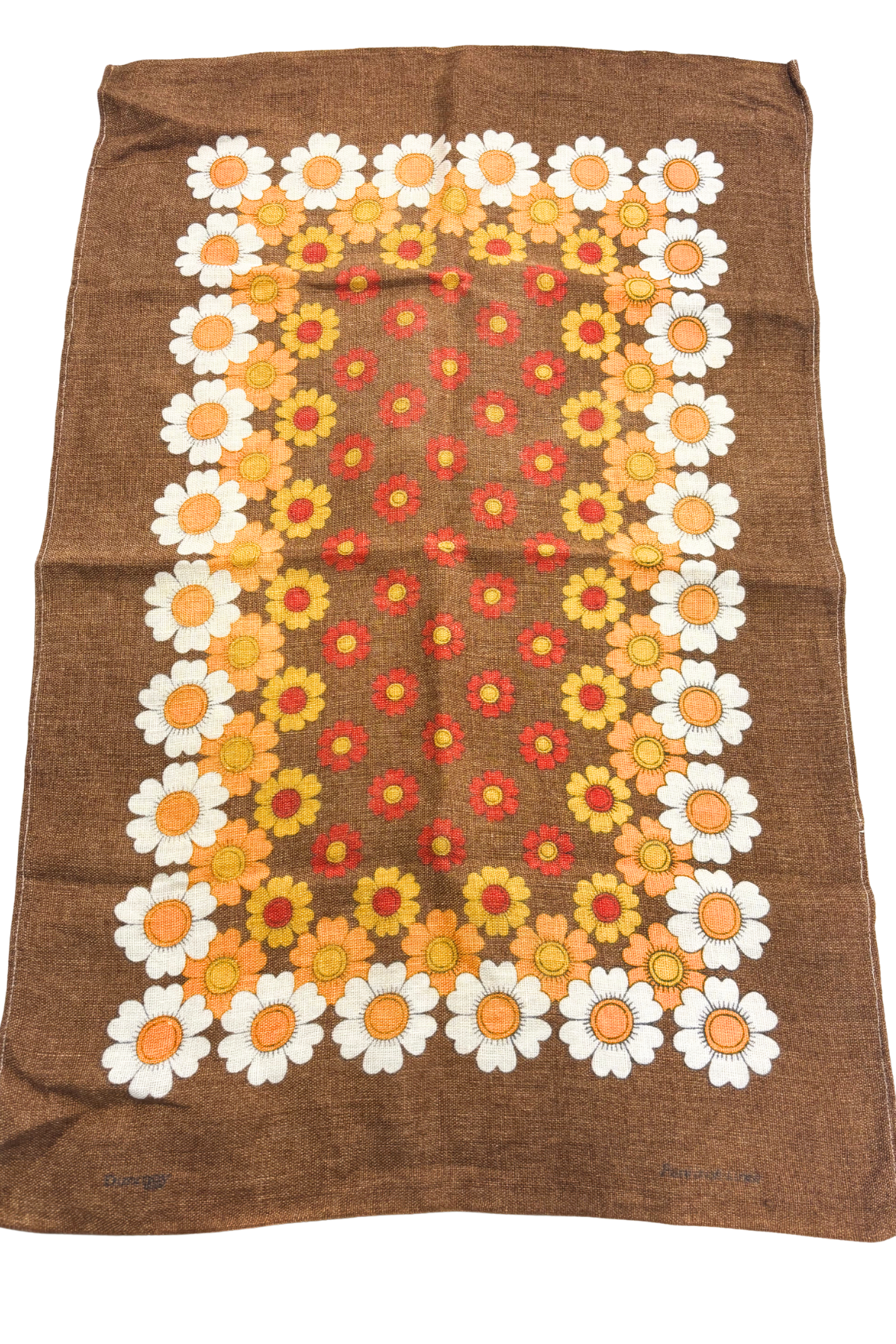 Brown vintage flowers tea towel