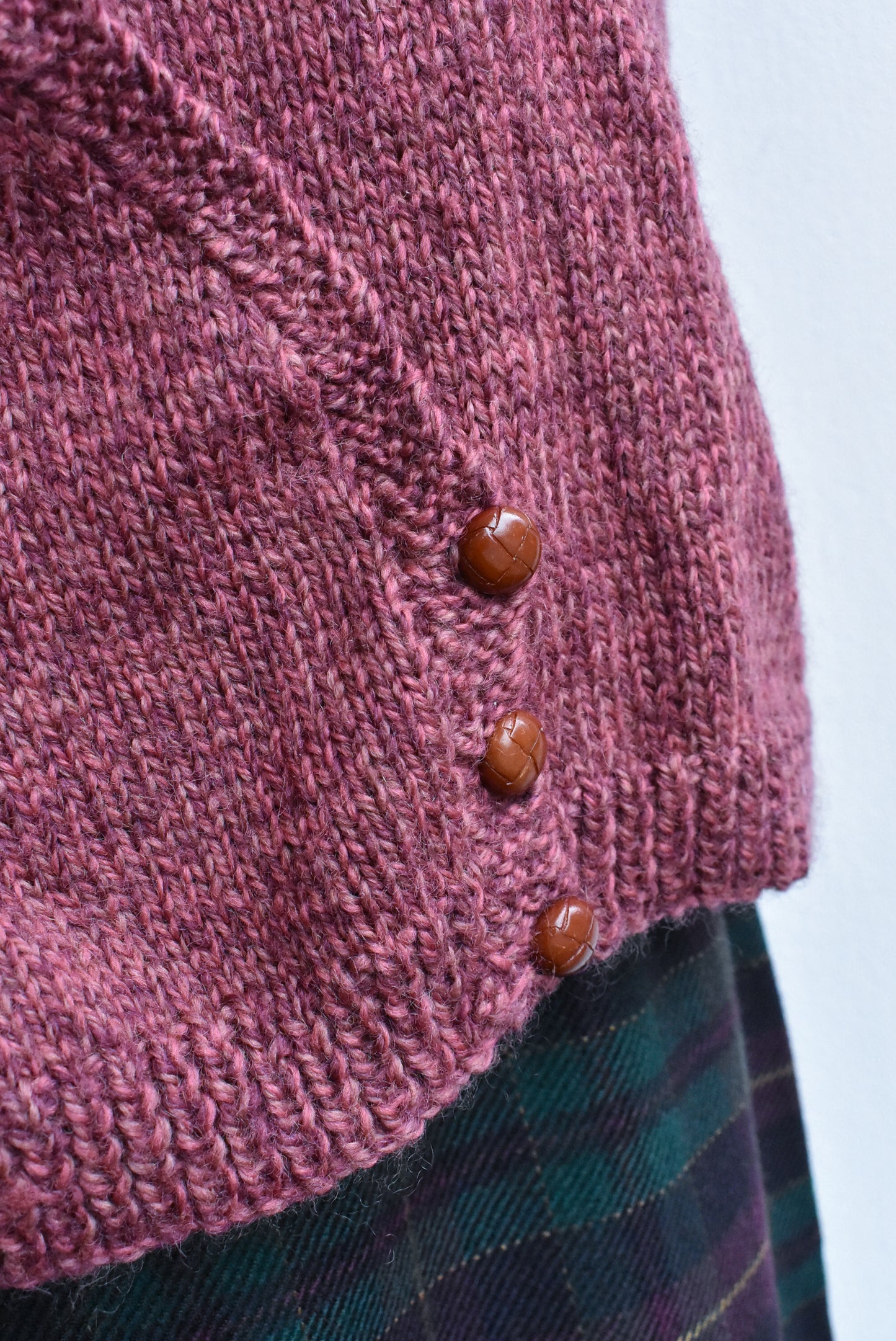Handmade sleeveless dusky rose knit cardigan, L