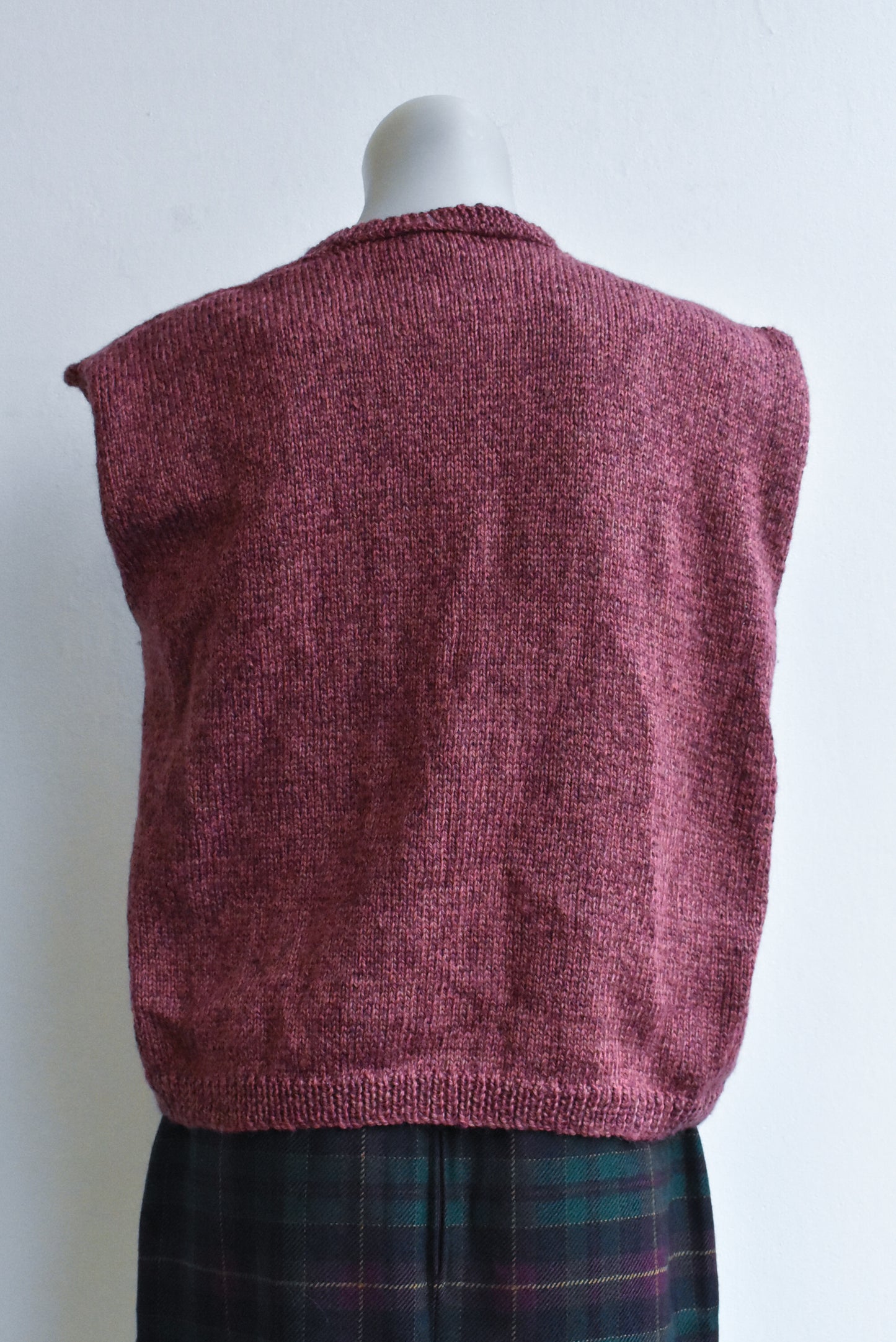 Handmade sleeveless dusky rose knit cardigan, L