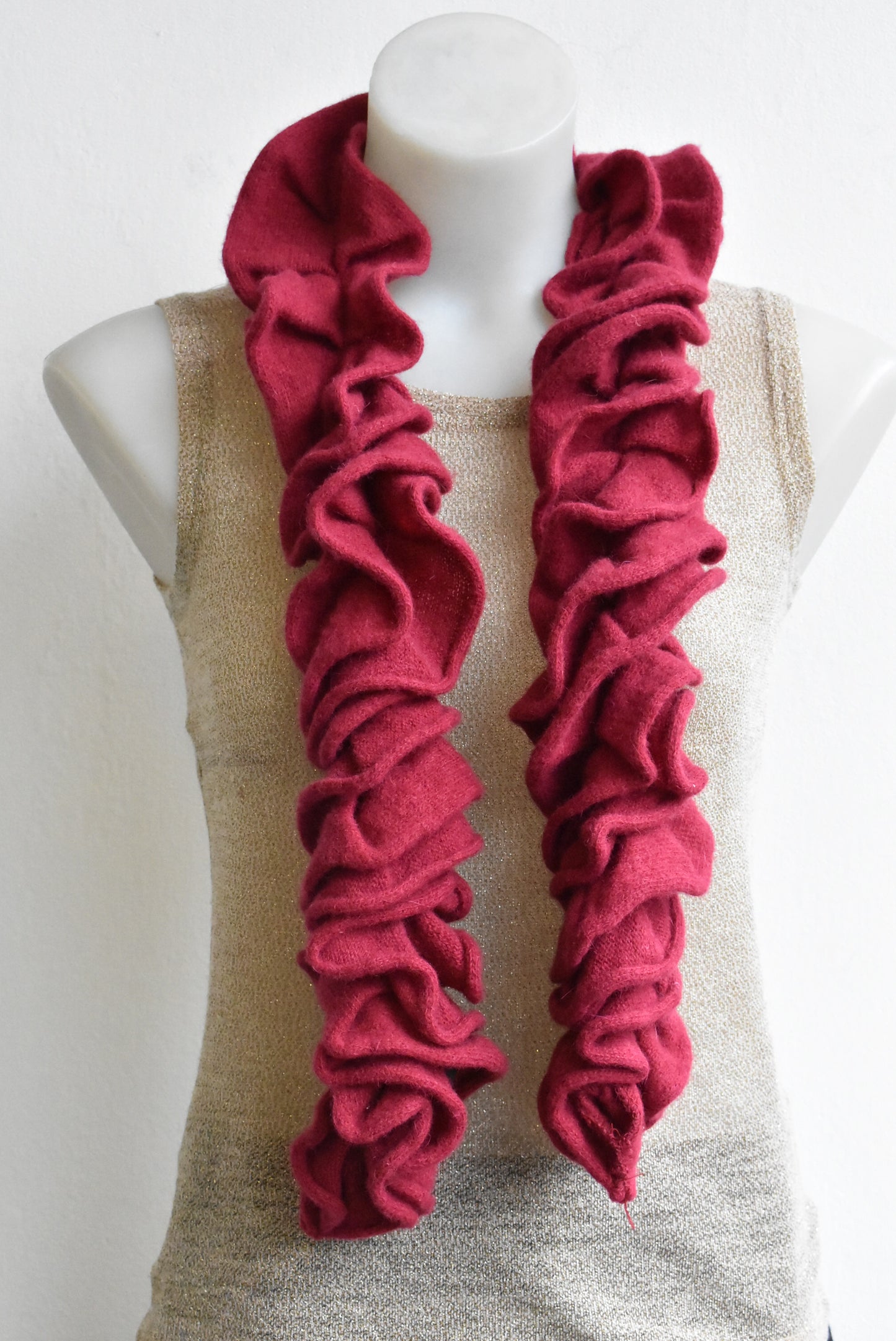 F.L.A.G. Accessories possum blend carmine red ruffled scarf