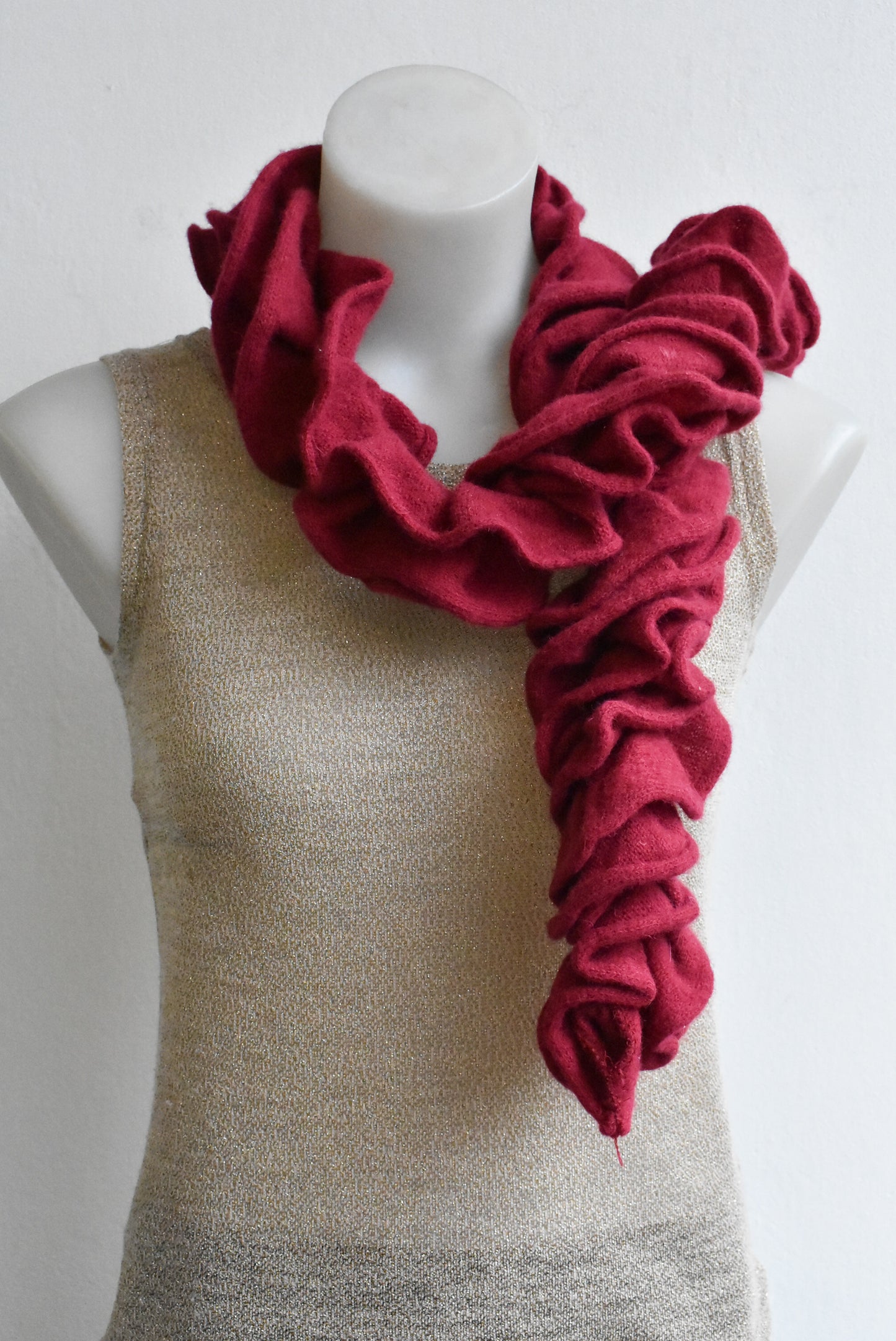 F.L.A.G. Accessories possum blend carmine red ruffled scarf