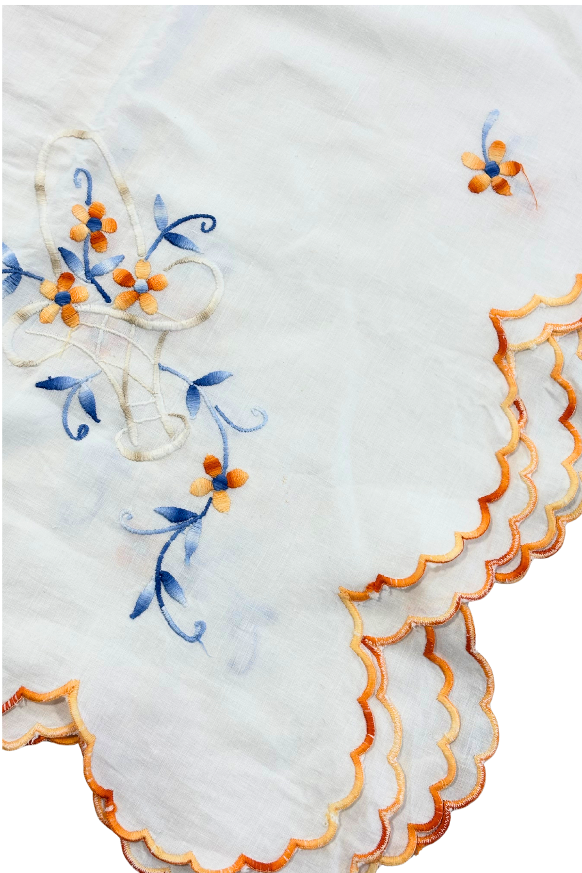 Vintage scallop edge embroidered fabric