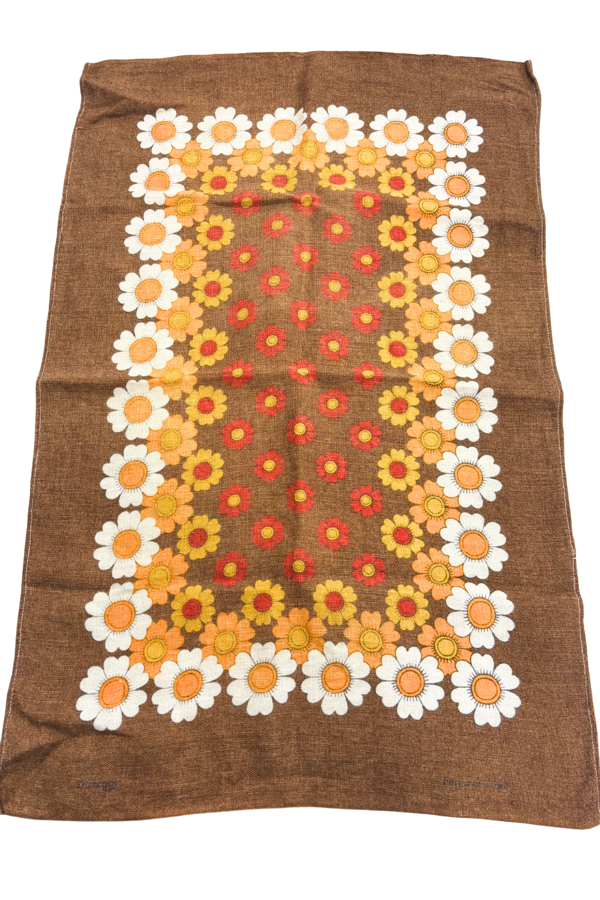 Brown vintage flowers tea towel